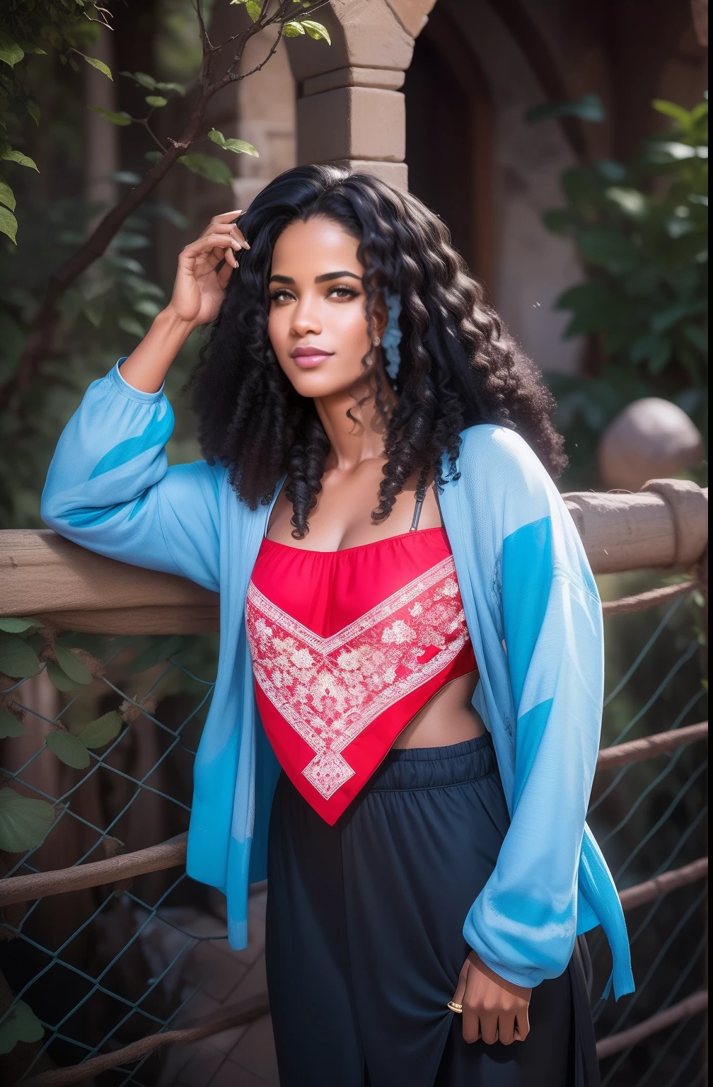 (obra prima)Um closeup de uma mulher jovem negra afro-descendente com cabelos longos, tecendo cabelos negro, como um personagem de fantasia medieval, com cabelos longos, roupas medievais, cabelo comprido, plebeu medieval, mulher trabalhadora, photografia profissional,(Ultra realista),(Ultra Dealhado),(melhor qualidade),(mulher europeia :1.2),(Ultra Detalhado),(ambiente desfocado :1.5),(ambiente profundo)