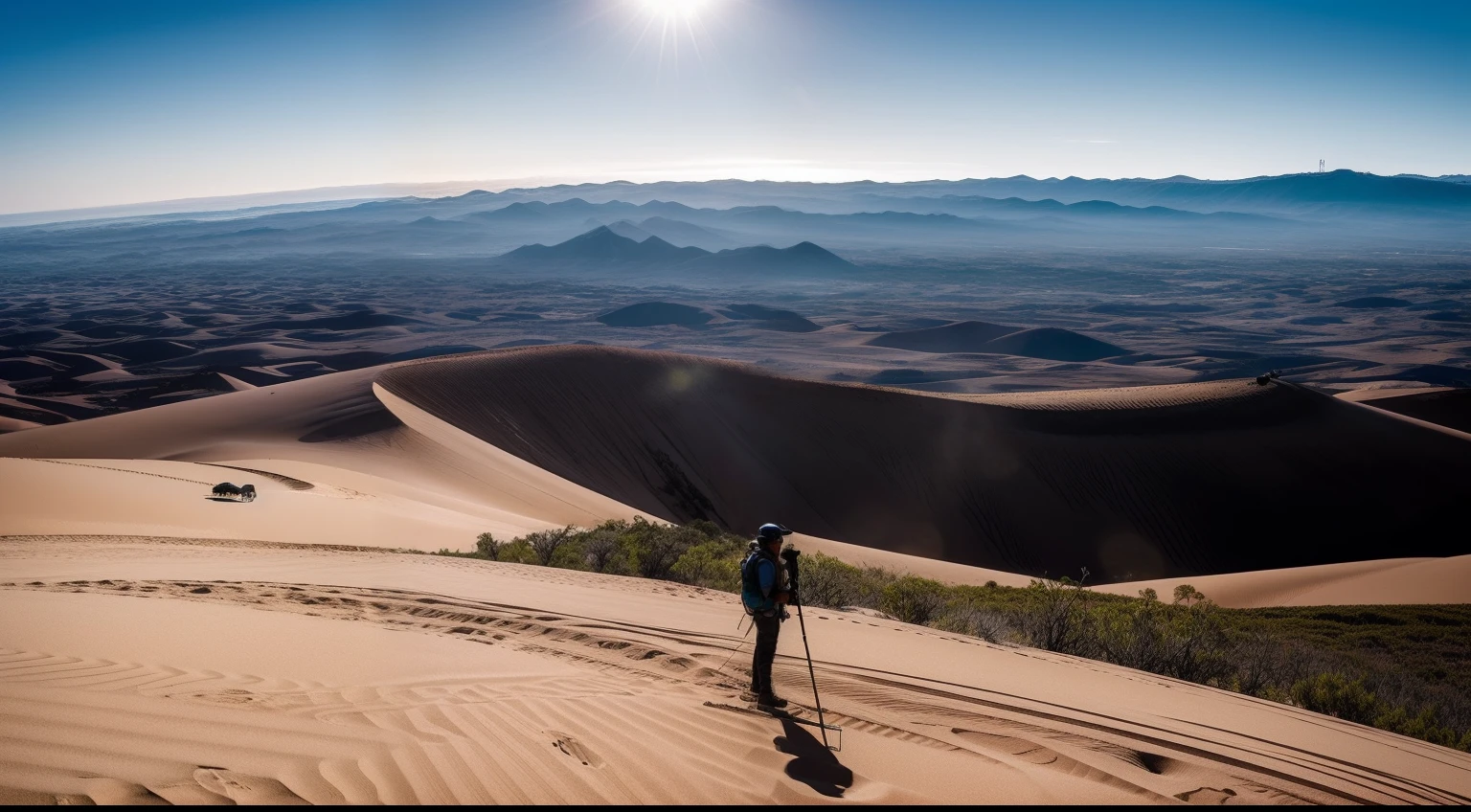 Mostrar a silhueta de um montanhista no topo de uma montanha com o sol ou a lua ao fundo. Isso representa a conquista depois de uma longa jornada.