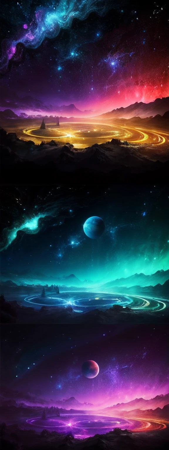 (fotografia de paisagem expansiva, Colorful fantasy galaxy with beautiful planets) de alta qualidade, rico em detalhes, with stunning lighting and vibrant colors.
