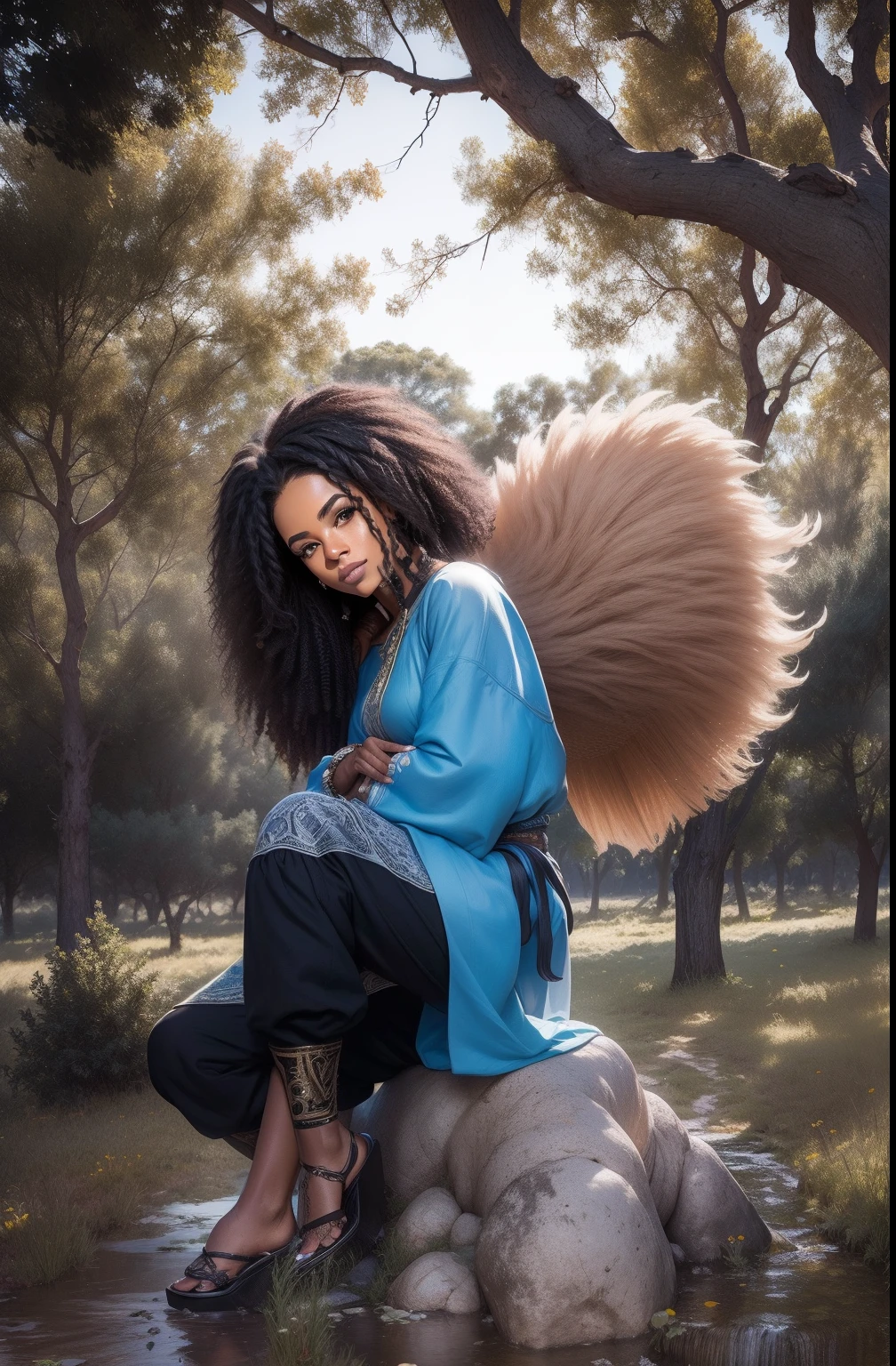 (obra prima)Um closeup de uma mulher jovem negra afro-descendente com cabelos longos, tecendo cabelos ?????, como um personagem de fantasia medieval, com cabelos longos, roupas medievais, cabelo comprido, plebeu medieval, mulher trabalhadora, photografia profissional,(Ultra realista),(Ultra Dealhado),(melhor qualidade),(mulher europeia :1.2),(Ultra Detalhado),(ambiente desfocado :1.5),(ambiente profundo)