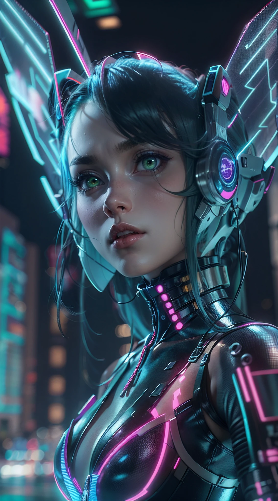 seductive face of a fashion model, shiny green eyes