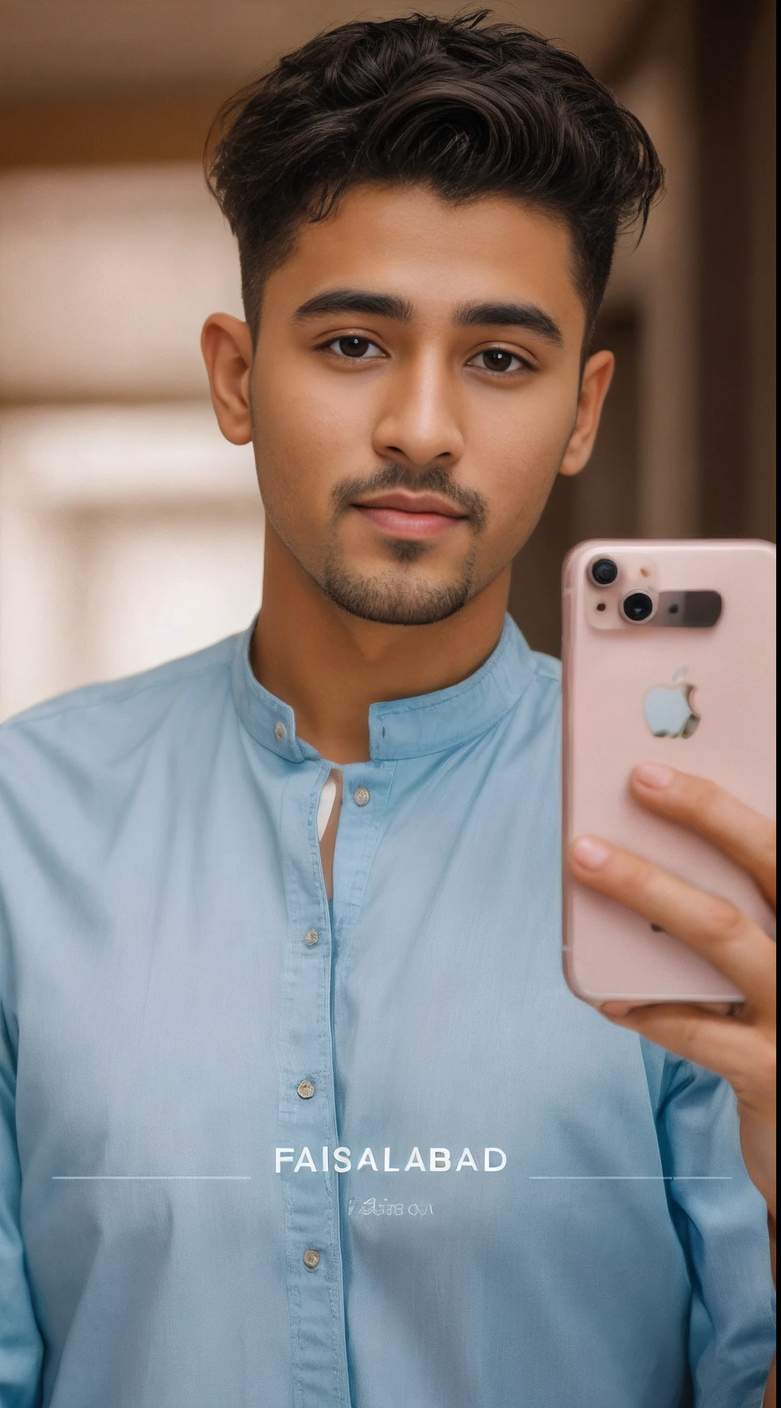 change background handsom face fit body hold iphone 14 in hand 8k reallistic colour full real face stay hear not change
