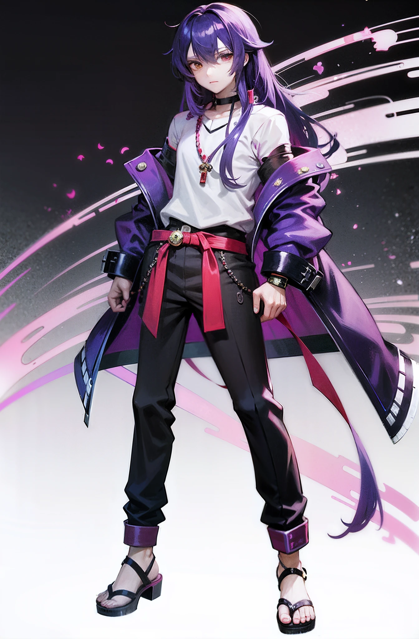 anime character with long hair and purple hair standing in front of a black background, anime style character, official character art, character artwork, male anime character, anime character, official character illustration, clean artstyle, style anime, anime artstyle, male anime style, high quality anime artstyle, epic anime style, anime character art