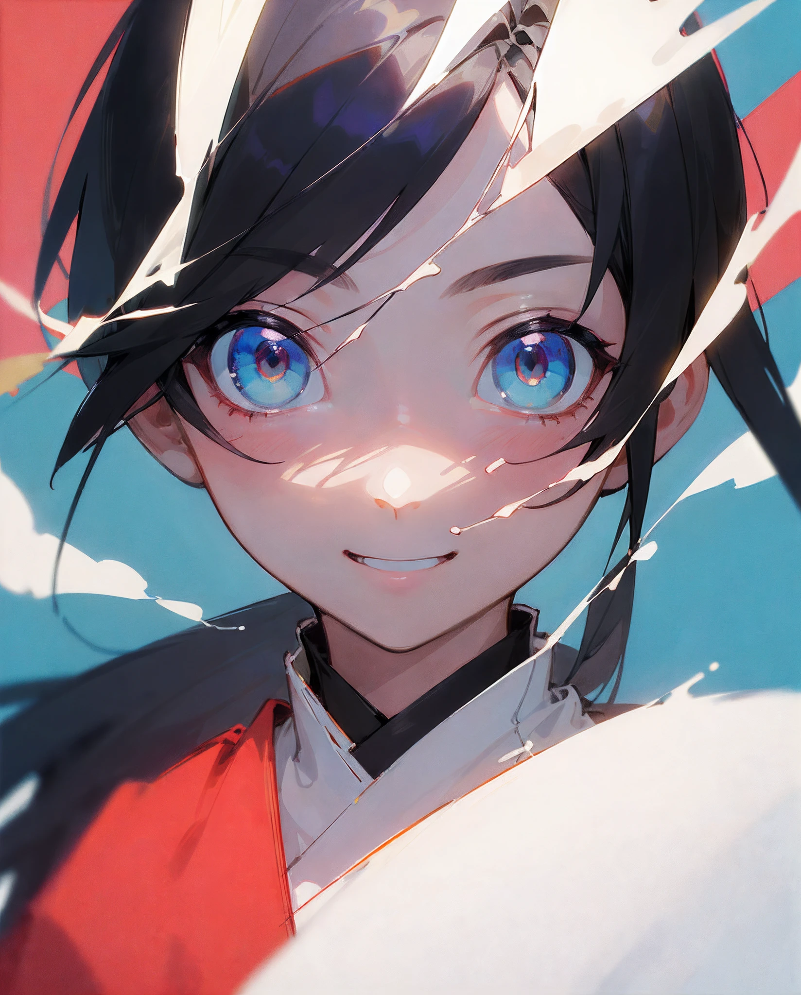 ((top-quality、8k、​masterpiece:1.3))、1girl in、a smile、full bodyesbian、Slim Faces、Pretty women、(Black hair)、skirt by the、hyperdetailed face、A detailed eye、二重まぶた、blured background、Slim Faces、城市、takeout、a street、