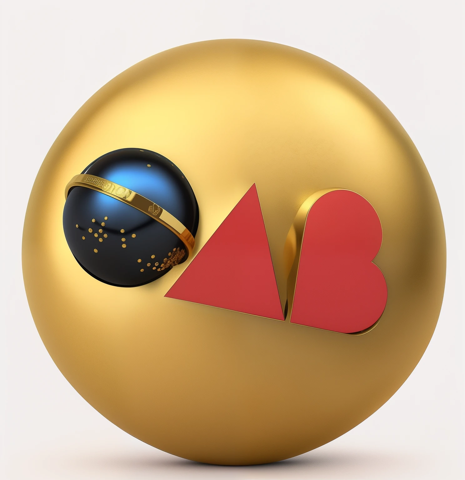 Arfed image of a golden ball with a ring and a gold heart, pbr render, orbe, Described as a 3D rendering, 8 k octanerender, Estilo C 4D, Logotipo 3D, cinema 4d ray traced, 8k 3d render Octane, 8k 3d render, promotional render, projetado no liquidificador. inclinar imagem 45 graus para esquerda