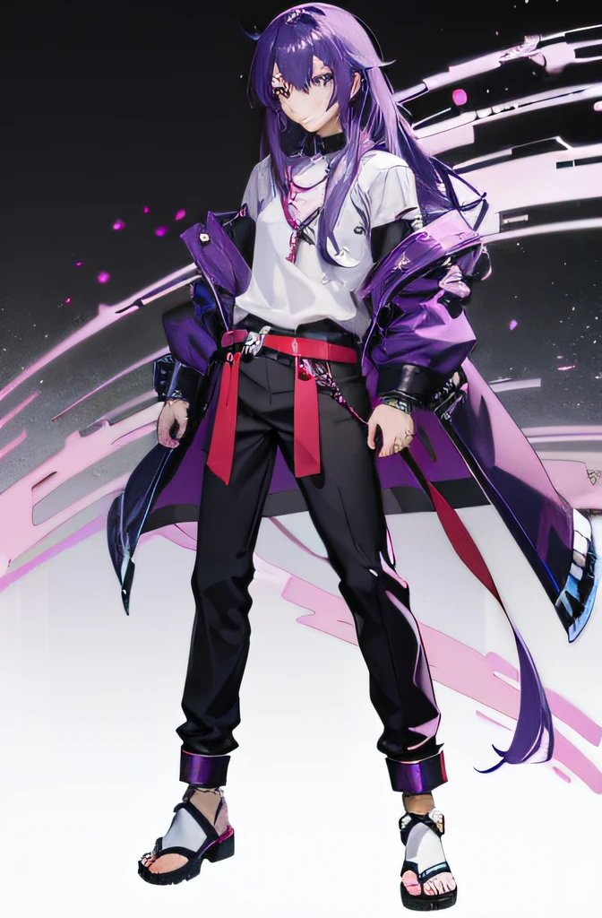 anime character with long hair and purple hair standing in front of a black background, anime style character, official character art, character artwork, male anime character, anime character, official character illustration, clean artstyle, style anime, anime artstyle, male anime style, high quality anime artstyle, epic anime style, anime character art