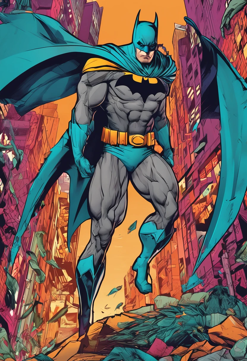 Batman, TM Ninja, poster style, icons, vibrant colors, vector style, digital art, 4K, intricate details, mesmerizing, professionally made, beautiful vector illustration, 12K resolution, 3D, all characters in detailed full body, highly detailed, vibrant, ultra high quality, Hyperrealism, Photorealism, octane render]