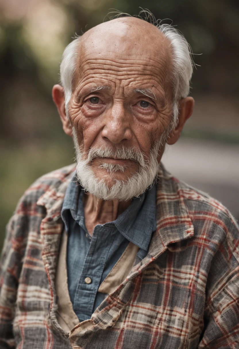there is a man with a beard and a plaid shirt, a portrait by Matthias Weischer, pexels contest winner, sumatraism, portrait photo of an old man, portrait of a old, portrait of an old, dramatic portraiture of namenlos, old man portrait, beautiful portrait of a hopeless, the look of an elderly person, an old man