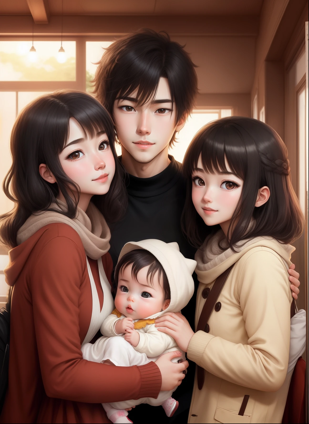 highest quality，masterpiece，超A high resolution，Perfect Anatomy,（Faithfulness：1.4），RAW Photos，smile，Children of short-haired boys，Woman with long hair and 2 year old boy with short hair，a woman and small boy, Mom and short-haired son,Gorgeous Mother And Smiley Boy,（Big tree々Parks with）(((Big treeの後ろに隠れている母)))、(hide and seek）Cowboy Shot,Cinema Lighting，Fashion model parents，Adorable，, (Browsing Caution:1.2)、(Black-haired baby looking for his mother)、(Long-haired mom and short-haired son)、（A mother wearing a tangerine jacket and a son wearing a light green jacket）