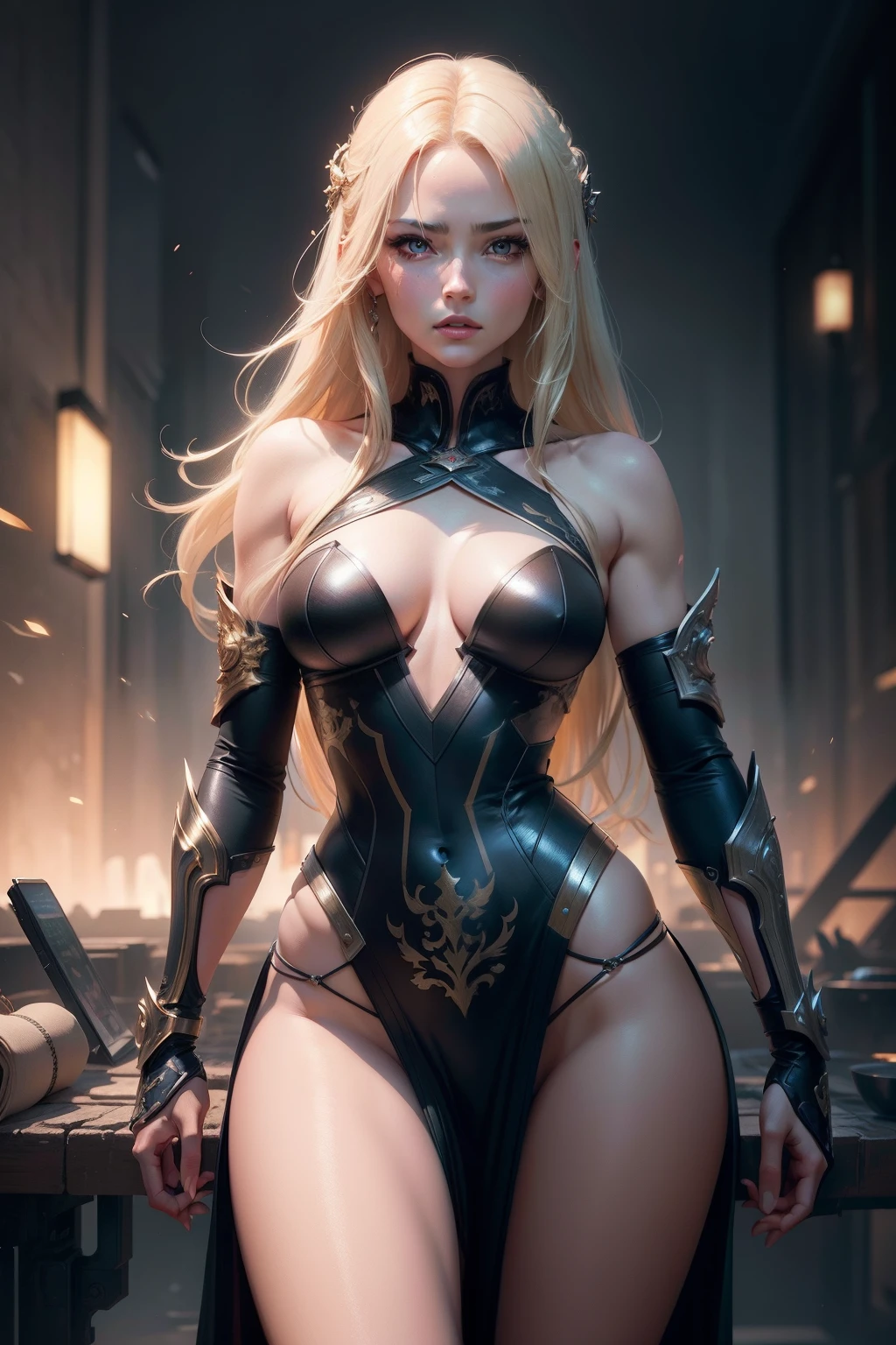Blonde woman, adult woman,wooman ,Long haircut,feminine, Fighting Pose, Nice perfect face with soft skin,nice perfect face with, Concept art by Greg Rutkowski, ArtGerm, Ultra-detailed, intricate and detailed art of trend in Art Station Triad Color, Fantastical, intricate detailes, Splash Screen, Complementary color scheme, realisticlying, 8K resolution, , heavy strokes,