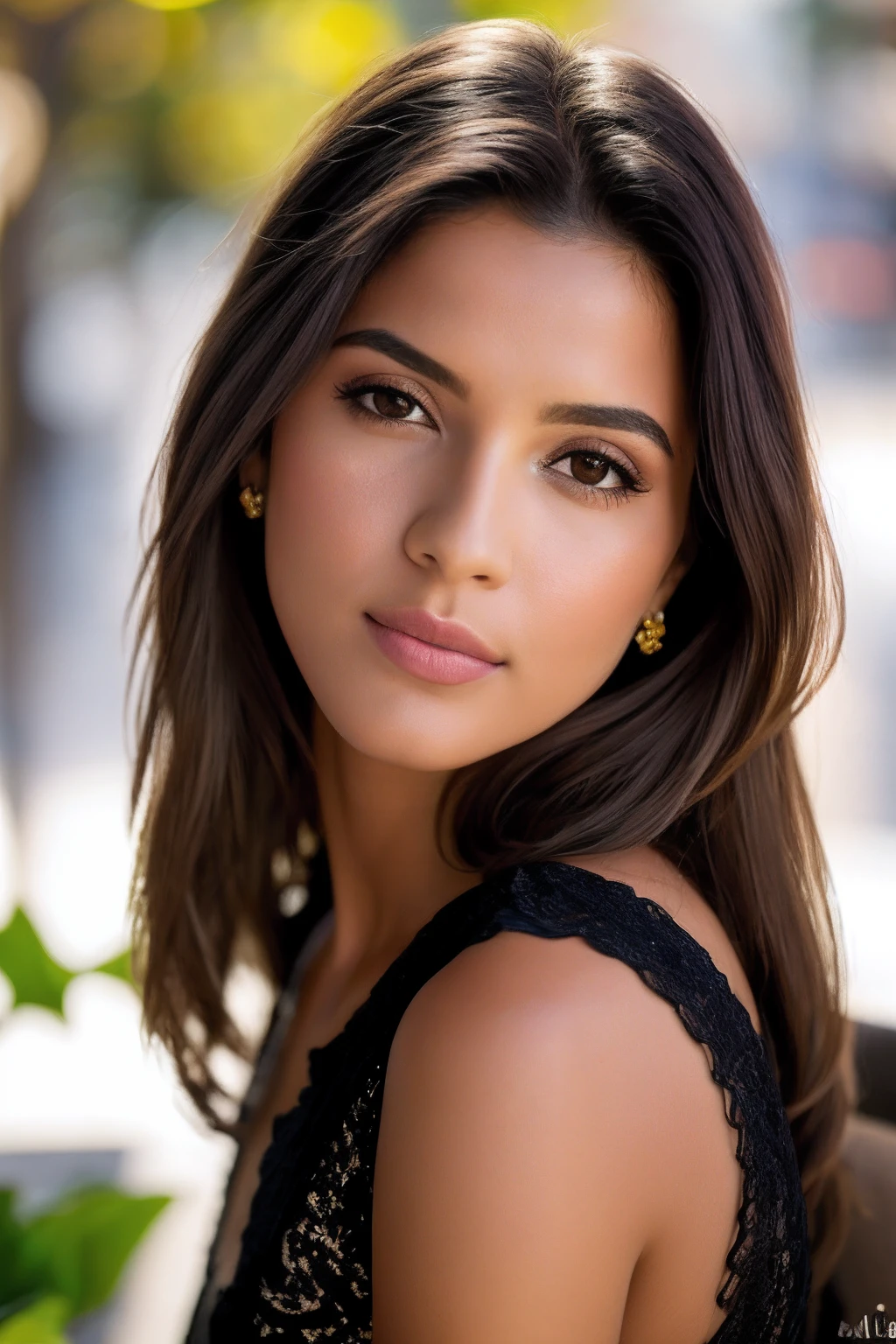 RAW, analogue, Nikon Z 85mm, fotografia glamourosa premiada,((melhor qualidade)), ((obra-prima)), ((realista)), linda mulher de 28 anos , vestido de renda e espartilho, (cabelos castanhos compridos), olhos castanhos, seios pequenos e empinados, sitting outside a café in Brazil, ((peitos pequenos)), inocente, pedais de flores no ar, (( sardas)), detalhes intrincados, altamente detalhado, foco nítido, profissional, 4k, flores da primavera florescendo, raios divinos, hand model, olhos azuis deslumbrantes, pequeno, delicado, inocente, alta resolução, detailedfacialfeatures, alto detalhe, foco nítido, suave , aesthetic, extremamente detalhado, foto_\(ultra\), fotorrealista, realista, Post-processing, maximum detail, aspereza, vida real, ultra realista, fotorrealismo, fotografia, 8k uhd, fotografia, luz SEMI-SILHOUETTE, rosto brasileira