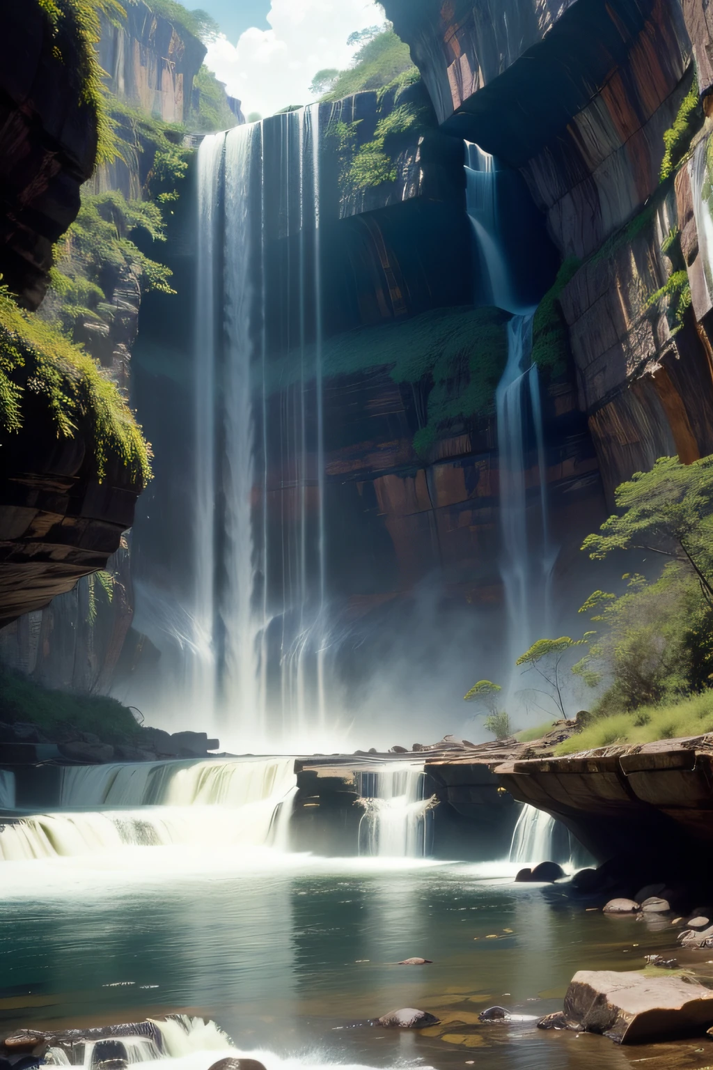 Trackingshot of Canaima National Park, waterfalls on Tepui, Nikon D850 film stock photograph, Kodak Portra 400, camera f1.6 lens, rich colors, lifelike texture