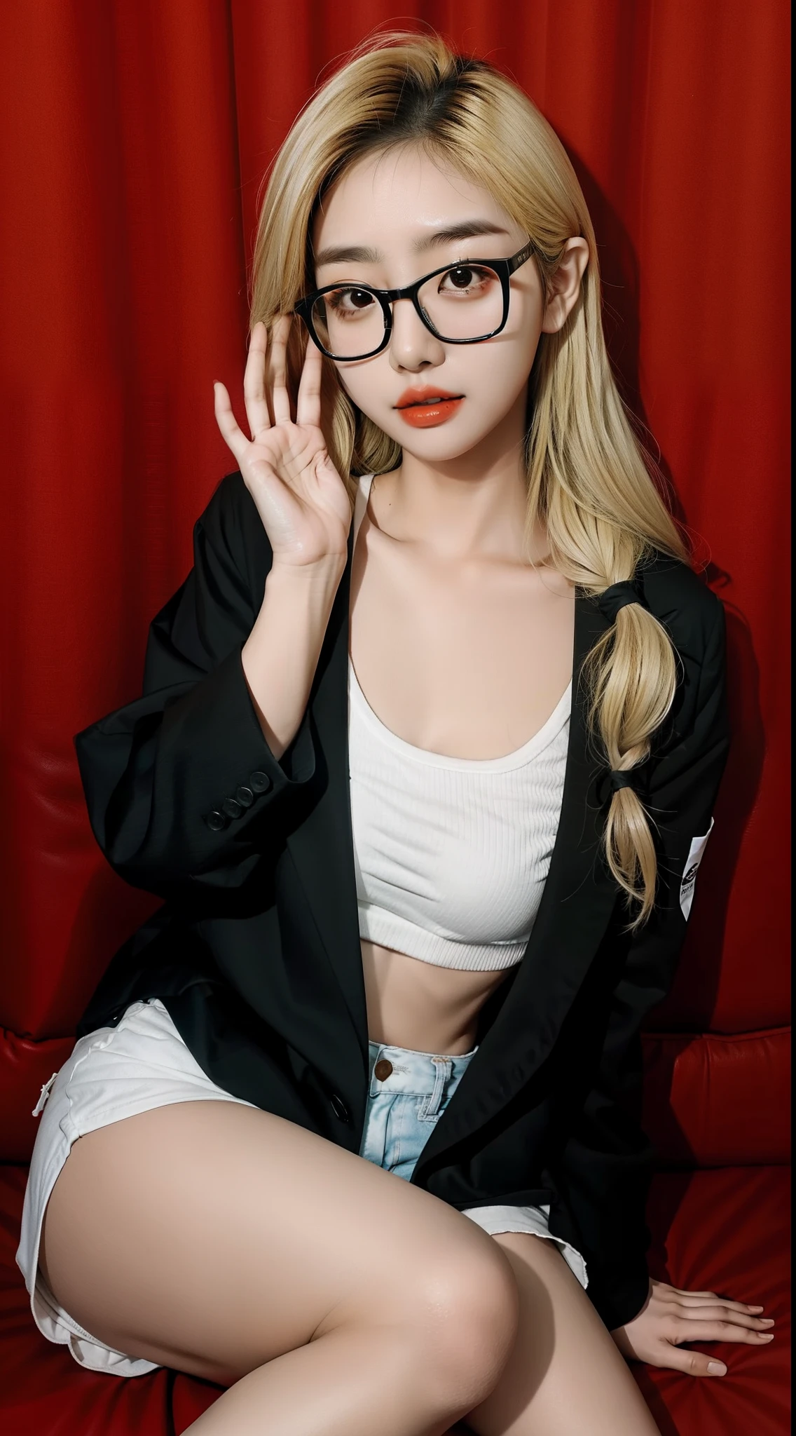 Hot Korean girl,Wearing glasses,Blond Hair,K-Pop Star