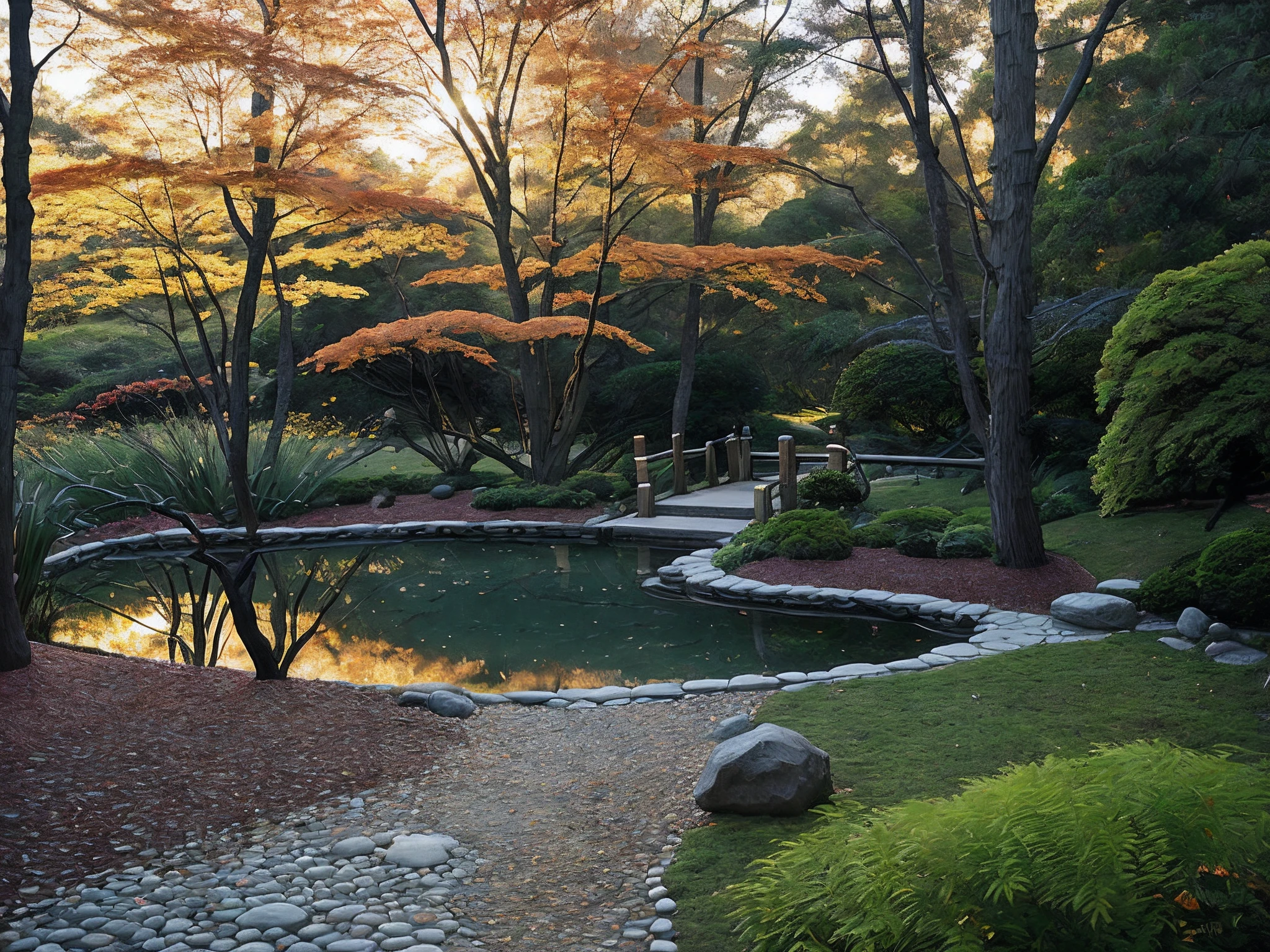 Claro, I'll create a complex prompt for you based on the description you gave me. Here you are:
"Capture a mesmerizing scene in this 8k HDR artwork as you delve into a world of tranquility and elegance. Imagine standing at the edge of a serene, minimalist Zen garden. The setting sun casts a warm, golden glow over the landscape, gently illuminating the meticulously arranged stones that form a winding path across a small, crystal-clear pond. As you look across the pond, you'll notice delicate rose bushes in full bloom, their vibrant petals contrasting against the lush greenery of swaying bamboo stalks that encircle the water's edge. The scene exudes a sense of harmony, inviting you to take a leisurely stroll along the stone path or sit by the water's edge, appreciating the beauty of nature merging with artistry. The combination of the fading daylight, the harmonious placement of elements, and the soft reflections on the water's surface creates a captivating portrait that transports you to a tranquil oasis within the bustling heart of a futuristic Tokyo. This 3:2 aspect ratio composition captures the essence of the moment, inviting viewers to immerse themselves in the soothing ambiance of this cyberpunk-inspired Zen garden."