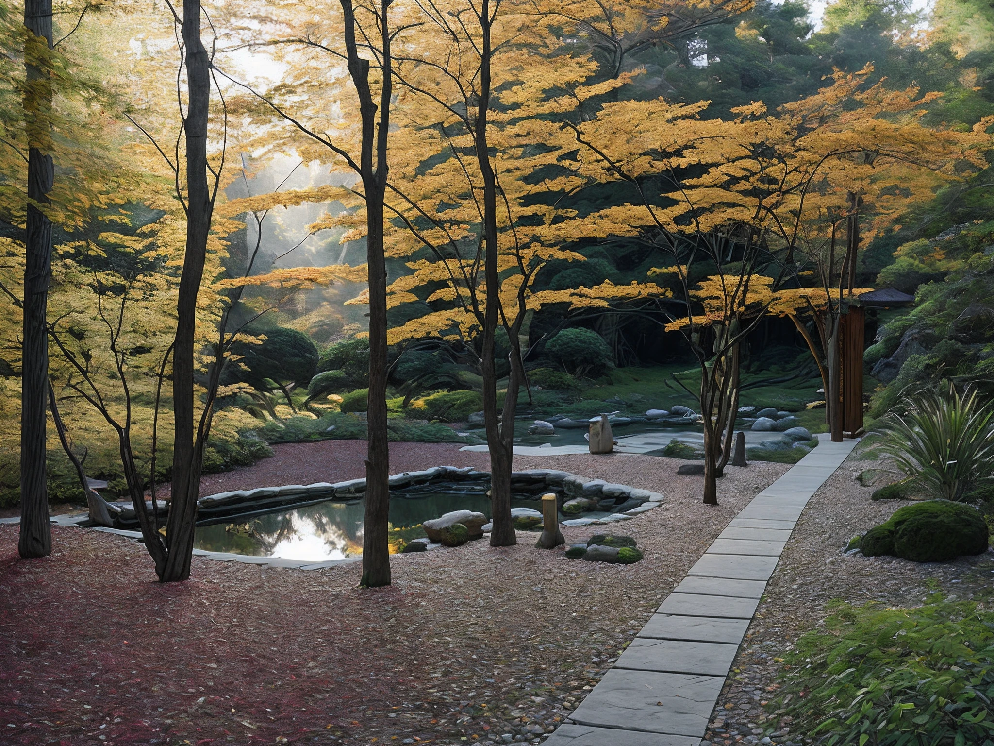 Claro, I'll create a complex prompt for you based on the description you gave me. Here you are:
"Capture a mesmerizing scene in this 8k HDR artwork as you delve into a world of tranquility and elegance. Imagine standing at the edge of a serene, minimalist Zen garden. The setting sun casts a warm, golden glow over the landscape, gently illuminating the meticulously arranged stones that form a winding path across a small, crystal-clear pond. As you look across the pond, you'll notice delicate rose bushes in full bloom, their vibrant petals contrasting against the lush greenery of swaying bamboo stalks that encircle the water's edge. The scene exudes a sense of harmony, inviting you to take a leisurely stroll along the stone path or sit by the water's edge, appreciating the beauty of nature merging with artistry. The combination of the fading daylight, the harmonious placement of elements, and the soft reflections on the water's surface creates a captivating portrait that transports you to a tranquil oasis within the bustling heart of a futuristic Tokyo. This 3:2 aspect ratio composition captures the essence of the moment, inviting viewers to immerse themselves in the soothing ambiance of this cyberpunk-inspired Zen garden."