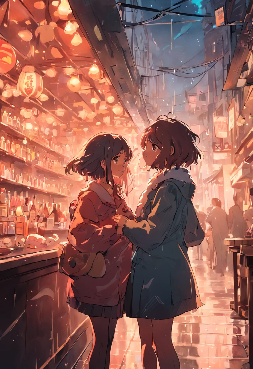 On a rainy Tuesday afternoon, duas mulheres acabam sentadas uma ao lado da outra em um bar de cidade pequena. One is on the run from the law and the other is a teddy bear salesman. Write their interaction.