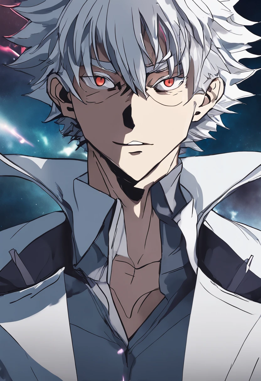 Ultra detailed, HDR, Highres, absurdres, master piece, Shinazugawa Sanemi, white hair, expressive dark purple eyes, scar on his face, black demon slayer clothes, white haori, Kimetsu No Yaiba, green aura around his boy, strong wind background, handsome, sexy man, toned chest, extremely detailed face and eyes, glittering, blue background, perfect face, best quality, blue water, sitting