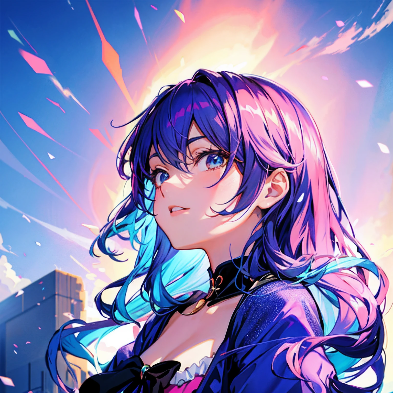 Menina anime com cabelo rosa longo e olhos azuis, anime moe artstyle, retrato bonito do anime, perfil do retrato da menina anime, perfil de menina anime, (menina anime), arte anime de alta qualidade, nenhum tipo, Guweiz, estilo de arte de anime, retrato estilo anime, retrato da menina anime, estilo anime 4K, retrato anime, Retrato de uma garota de anime, menina anime retrato, mão fazendo peace and love