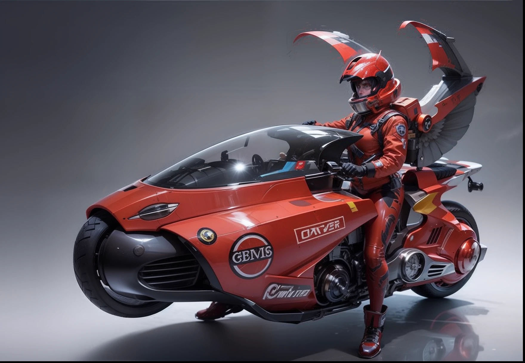 Redhead mounted on an individual flying vehicle, sem rodas, with airfoil and wings