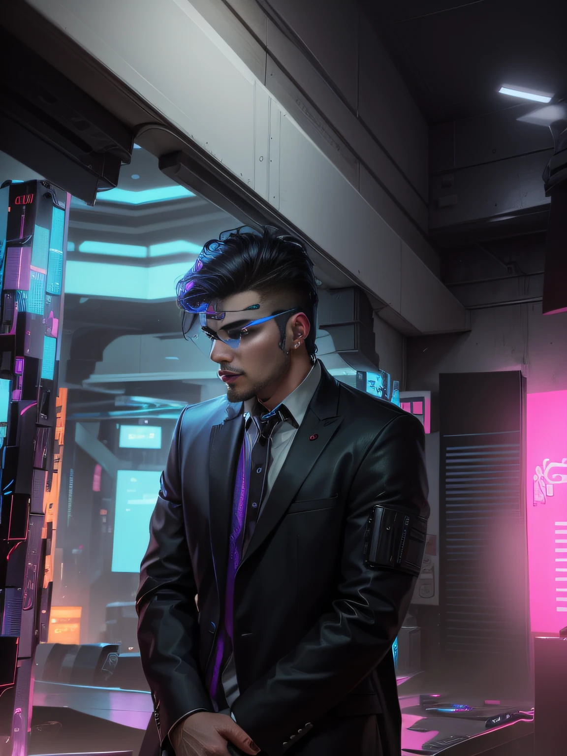 Change background cyberpunk handsome boy , realistic face, 8k , ultra realistic,