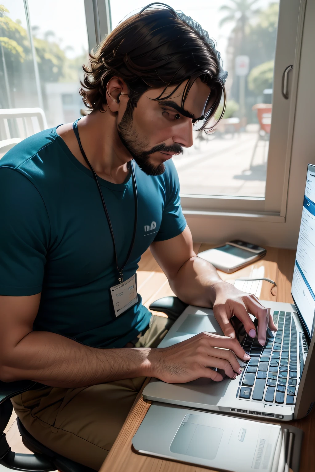 homem mexendo no computador mostrando a tela do notebook