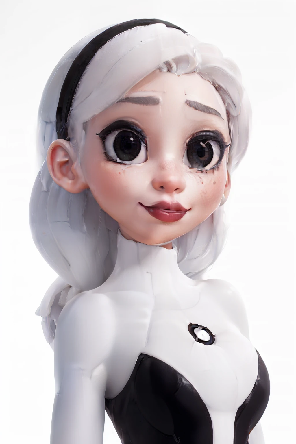 a white girl,whitebackground ,Close -up,big eyes,black lipstick,black makeup,Adhesive suit,Big chest