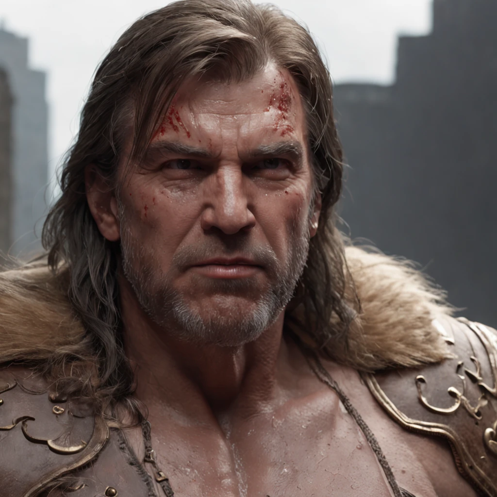 Donald Trump, (professional 3d render:1.3) af (Realistic:1.3) most beautiful artwork photo in the world,Features soft and shiny male heroes, ((Epic hero fantasy muscle man rough wet hero angry look long hair short beard and ferocious expression in dynamic pose, Fantastic location, Majestic cluttered environment)), full body 8k unity render, action shot, skin pore, very dark lighting, heavyshading, Detailed, Detailed face, (vibrant, photograph realistic, Realistic, Dramatic, Dark, Sharp focus, 8K), (Old leather garments damaged by weathering:1.4), ((((Wear fur)))), (Intricate:1.4), decadent, (Highly detailed:1.4), Digital painting, rendering by octane, art stations, concept-art, smooth, Sharp focus, illustration, Art germ, (loish:0.23), wlop ilya kuvshinov, and greg rutkowski and alphonse mucha gracias, (Global illumination, Studio light, volumettic light), heavy rain, particles floating, lotr, fantasy, elf, full bodyesbian, ((Dark and ancient city background:1.3)),CGSesociety,art stations, a close up of a drawing of a man with a mustache, portrait of trump, donald trump portrait, portrait of donald trump, painting of donald trump, donald trump, handsome donald trump, donald trump ’ s face, president donald trump, donald trump's face, donald trump face, photo of donald trump, donald trump as baron harkonnen, trump