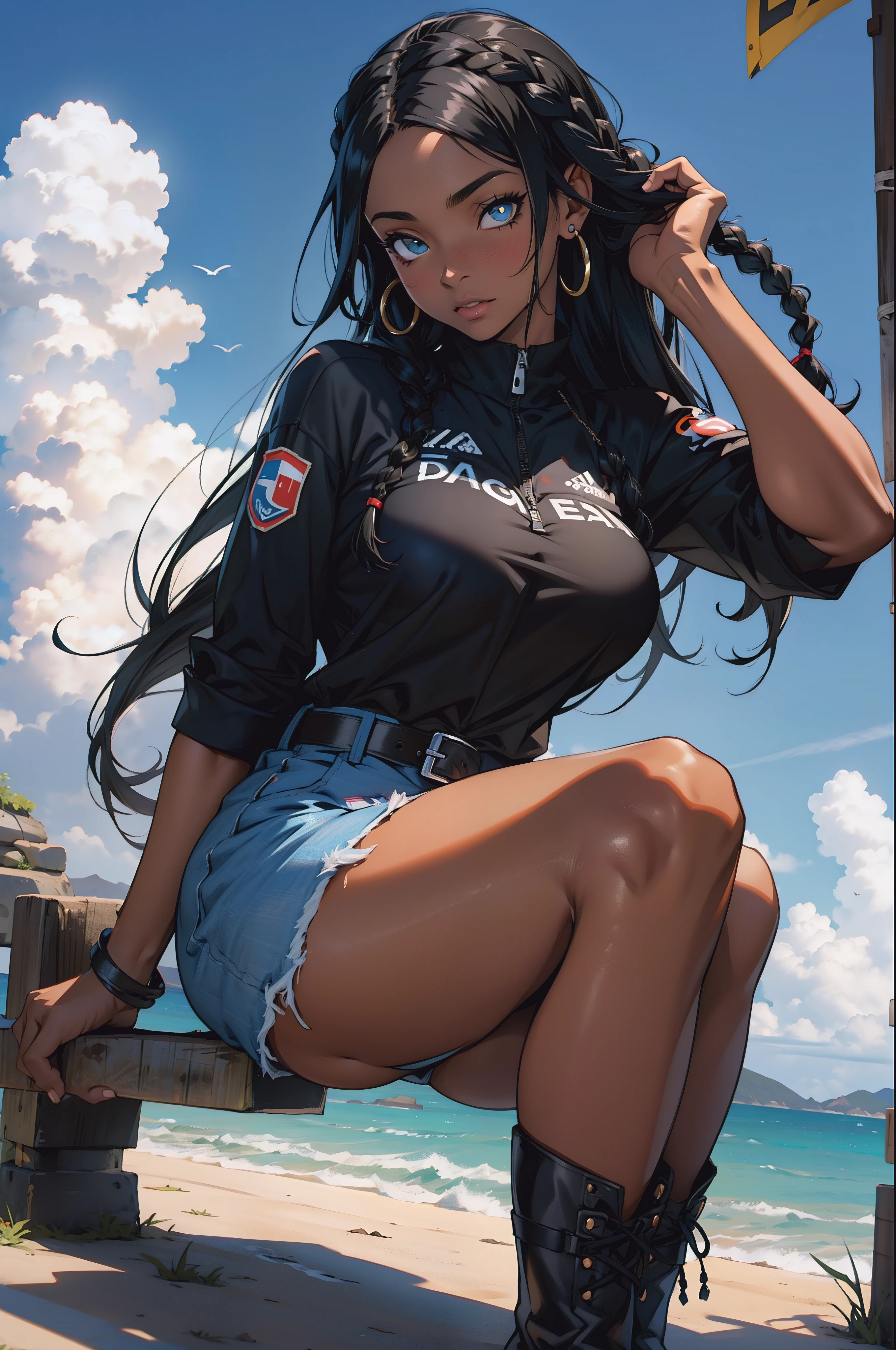 Olhos grandes de anime, pele negra, pele negra, pele negra, uma mulher negra, pele negra, cabelo crespo, linda, cabelo branco, fine African braids, olhos grandes, olhos de anime, olhos verdes, pele negra, Landing for a camera, pose meiga, pose fofa, roupas de inverno totalmente brancas peludas e peludas, {botas peludas}, {camisola peluda}, {toca peluda branca}, a musa de pele negra.