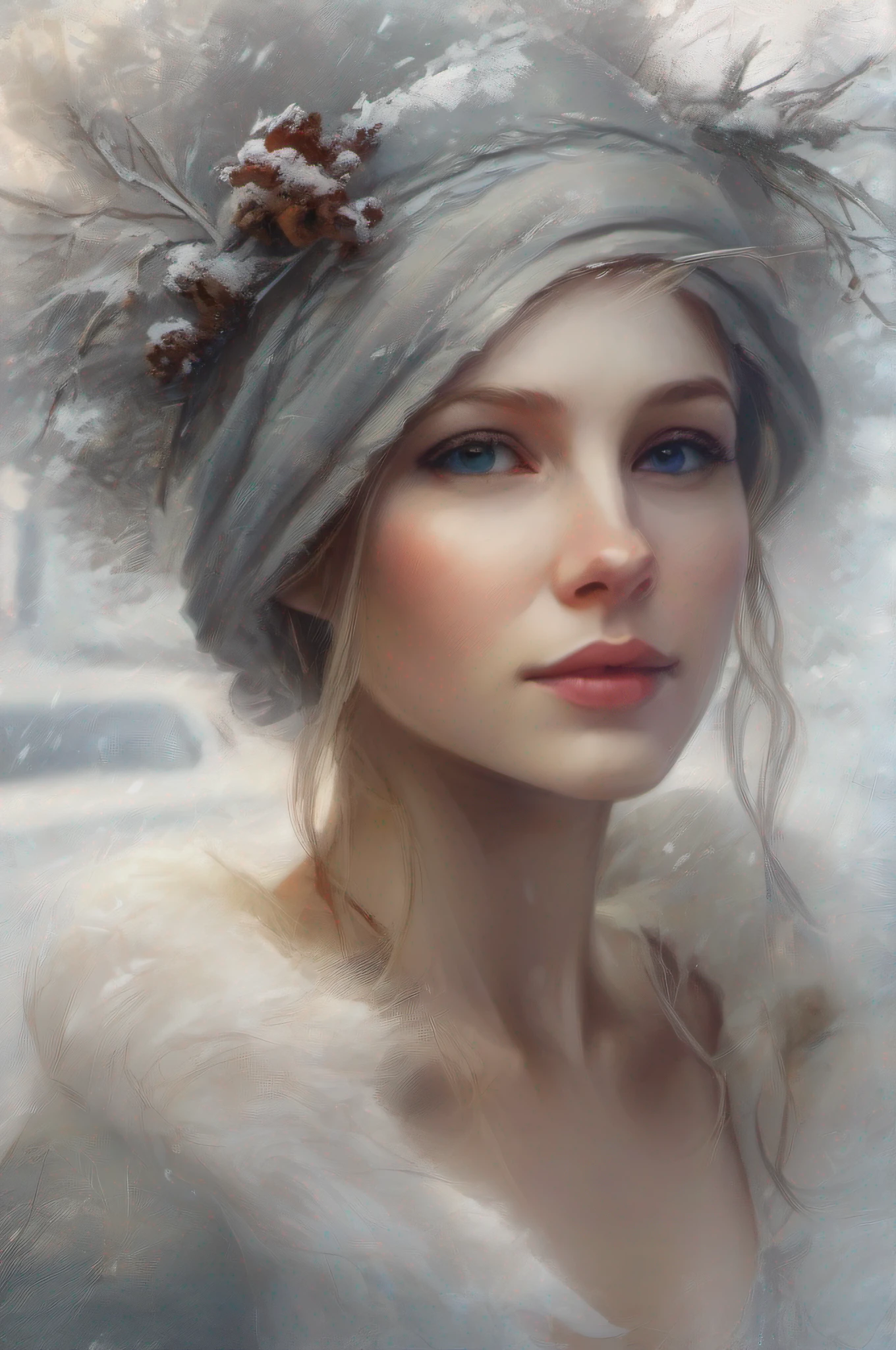 painting Portrait of a woman.On the head is a wreath of snowflakes, winter. Pencil sketches by Krzysztof Lukasiewicz,
Razumov and Volegov art, enchanting, full color, full-length beautiful woman sticker, highly detailed beautiful face, freedom, soul, digital illustration, approaching perfection, dynamic, highly detailed, watercolor, artstation, concept art, smooth.
sharp focus, illustrations in the style of artists such as Russ Mills, Sakimichan, Vlop, Loish,
Artgerm, Darek Zabrocki and Jean-Baptiste Monge