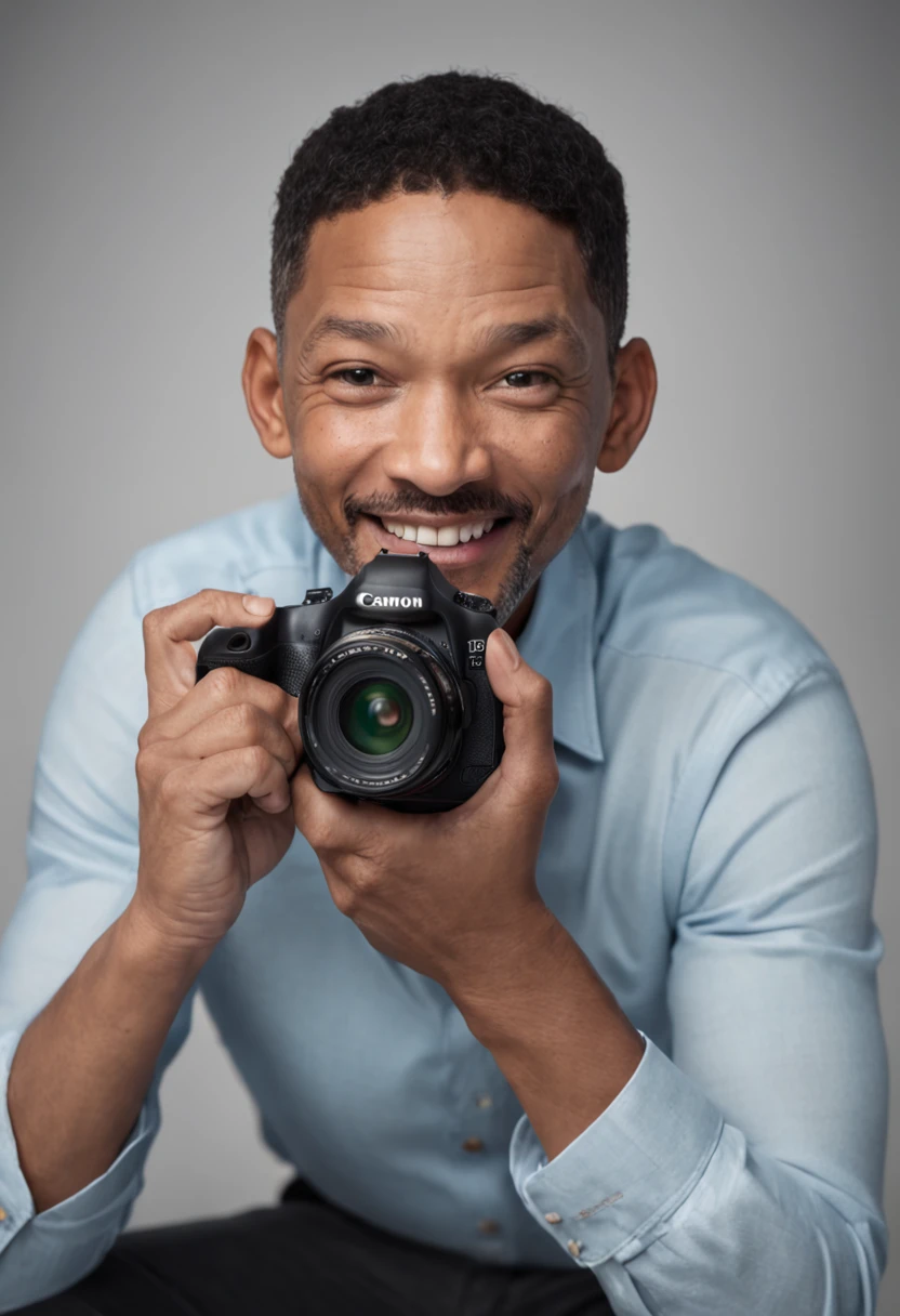Will Smith, en blanco y negro, con una mirada a la camara, con una sonrisa