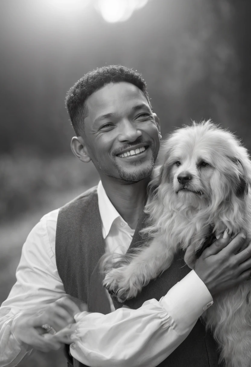 Will Smith, en blanco y negro, con una mirada a la camara, con una sonrisa