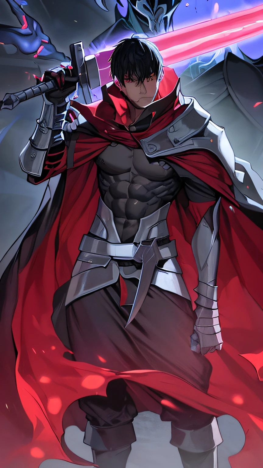 um close up de uma pessoa com uma espada e uma capa, steel inquisitor from mistborn, Close-up de corpo inteiro, Arsen Lupin como um paladino, cara bonito na arte demon slayer, cel limpo sombreado, male vampire of clan banu haqim, Berserk Skullknight Armadura Negra, Tripas Berserk, Arcane, Netflix