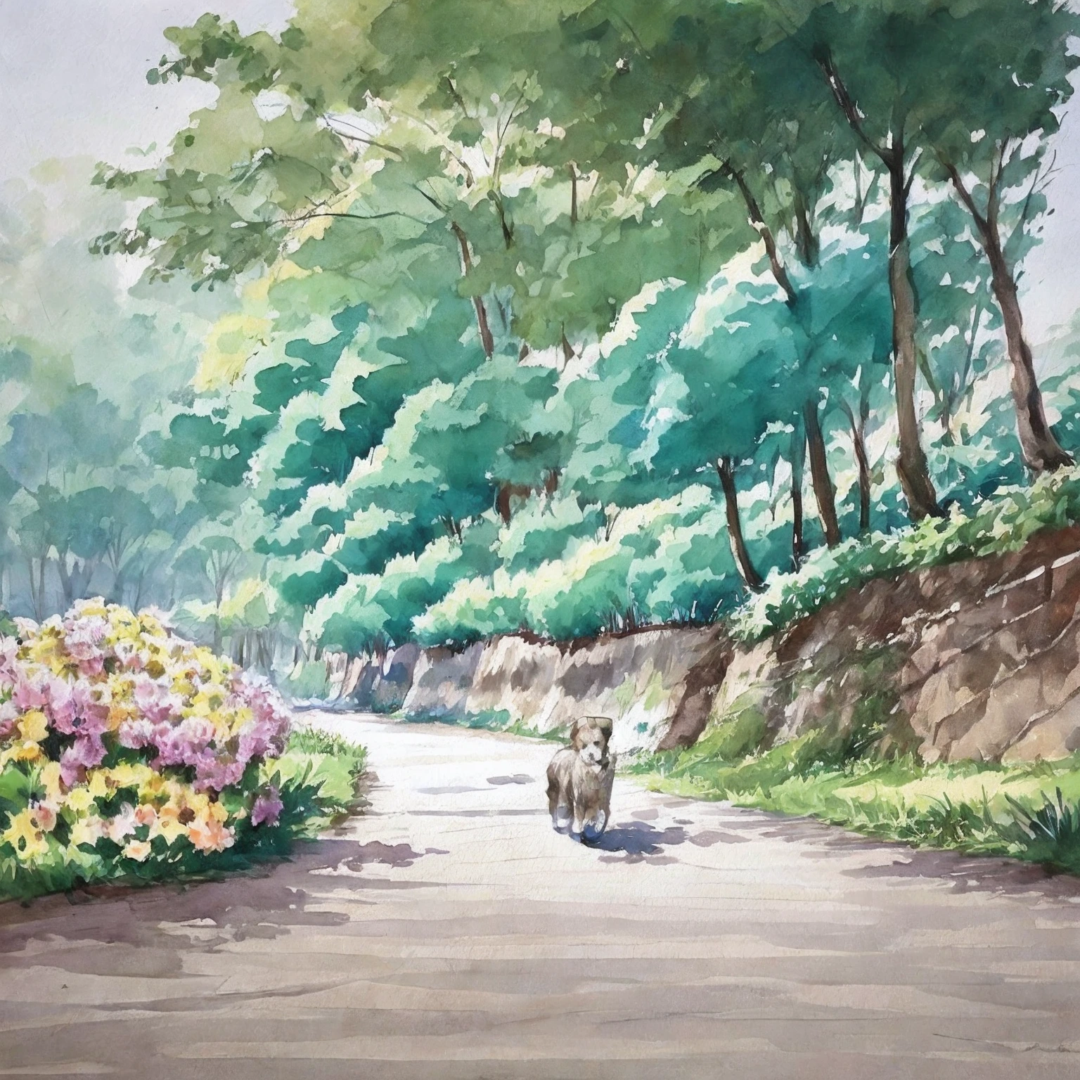 Bipedal dog working hard for its master、cute little、charicature、aquarelle --auto