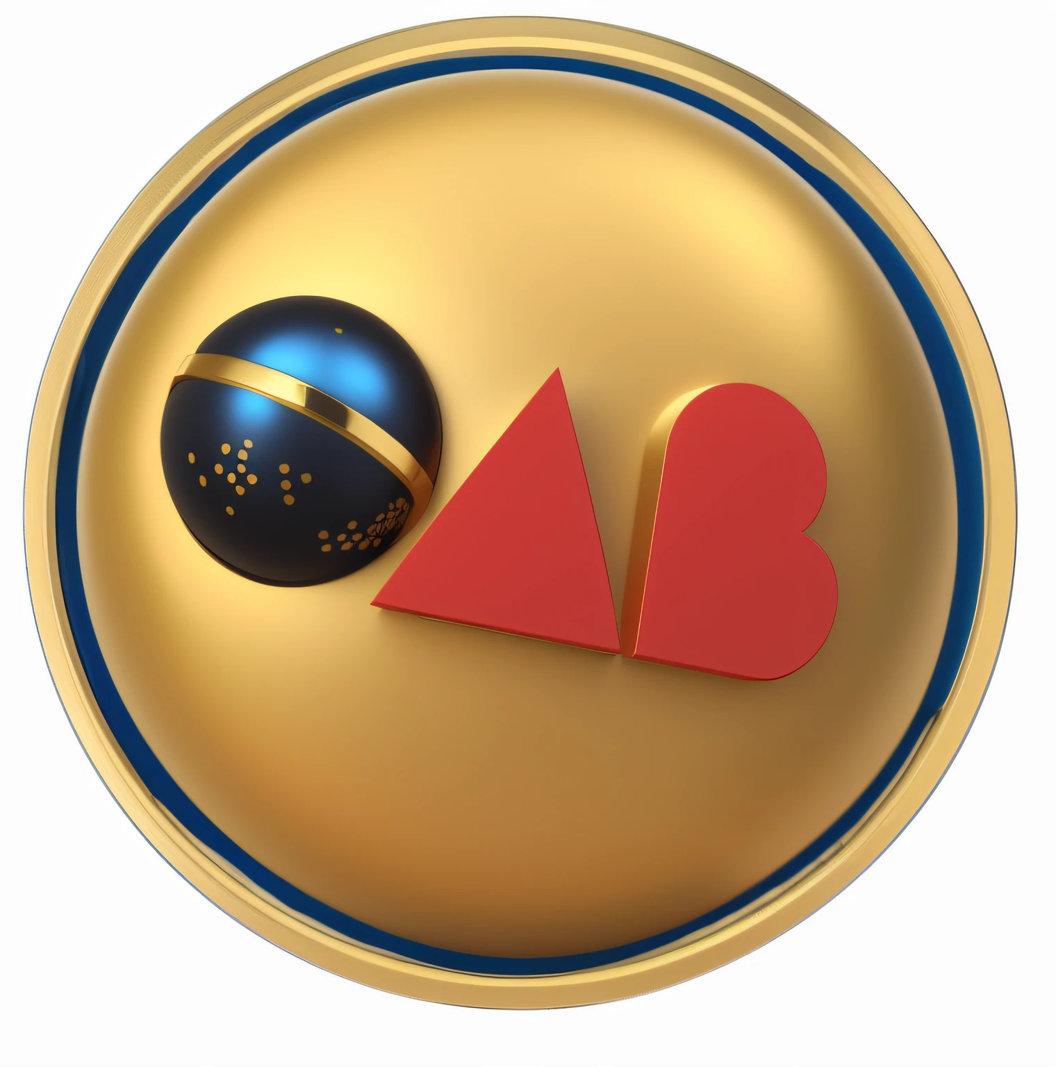a closeup of a golden button with a red and blue ball, pbr render, Logotipo 3D, orbe, 3D Icon for mobile game, PBR estilizado, FBX, Estilo C 4D, Described as a 3D rendering, game icon, logotipo arredondado, material pbr, projetado no liquidificador, logotipo redondo, Textura PBR, imagem do avatar, cel sombreado pbr