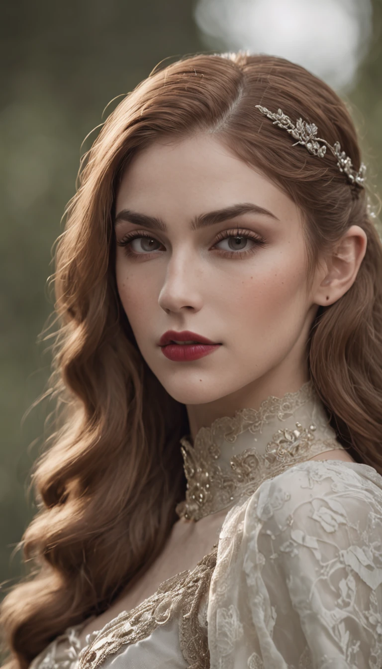 Um retrato realista de Feyre Archeron with full lips and heart shape face