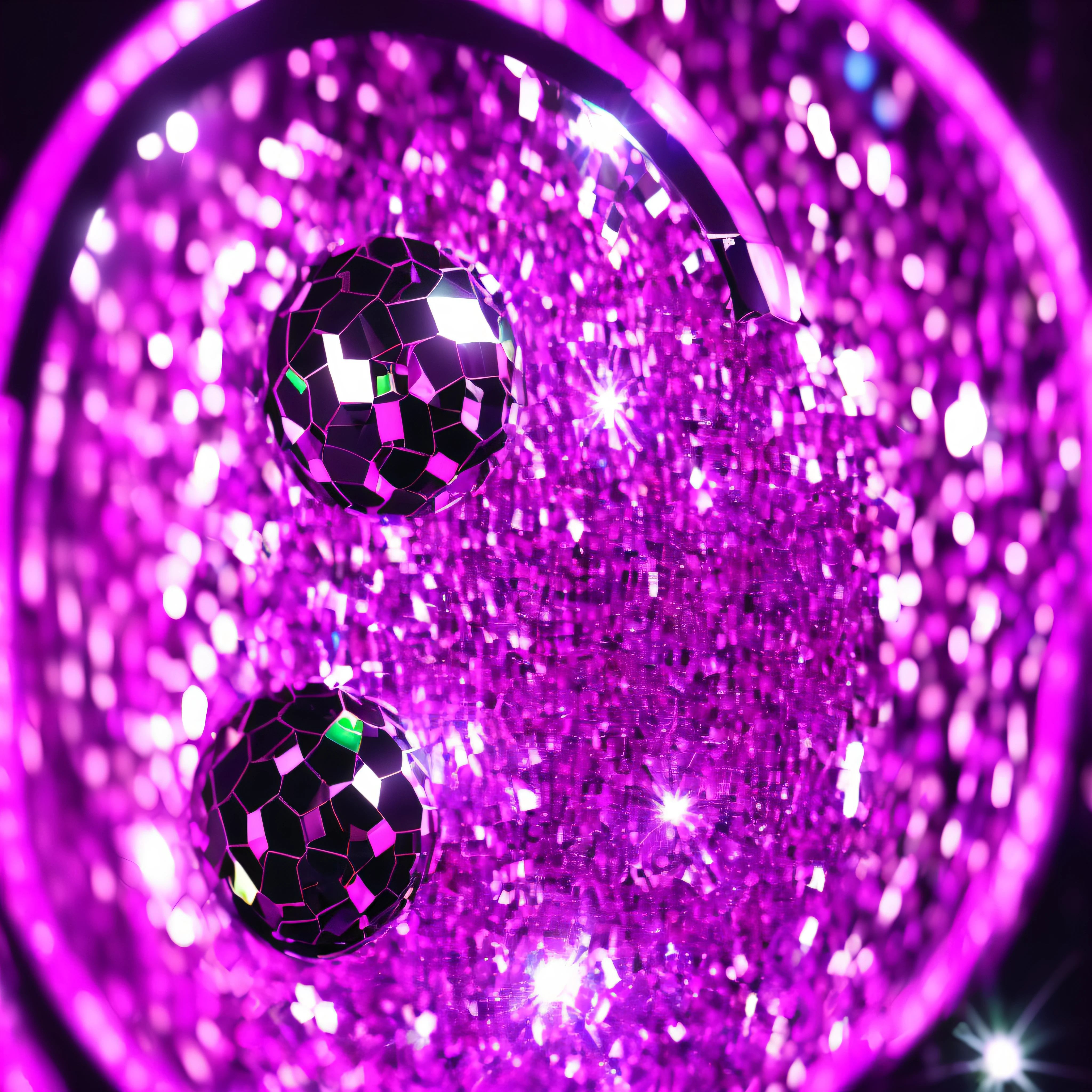 disco, (mirror ball (large revolving ball covered with small pieces of mirror glass):1.3), (Adult Italian woman:1.6), looking to camera, (polyvinyl Jacket With Rivets:1.3), (rave fashion:1.6), (magenta hair:1.4), (open zipper:1.5), (erotic:1.8), (sexy:1.5), (mega big glowing tv lcd screen in background:1.8)