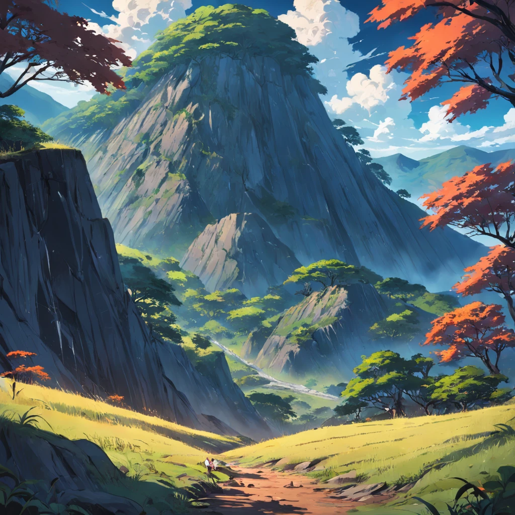 A poor and desolate mountain scene in Aba State。Hilly mountains，The land is barren，Trees are sparse，A desolate sight。