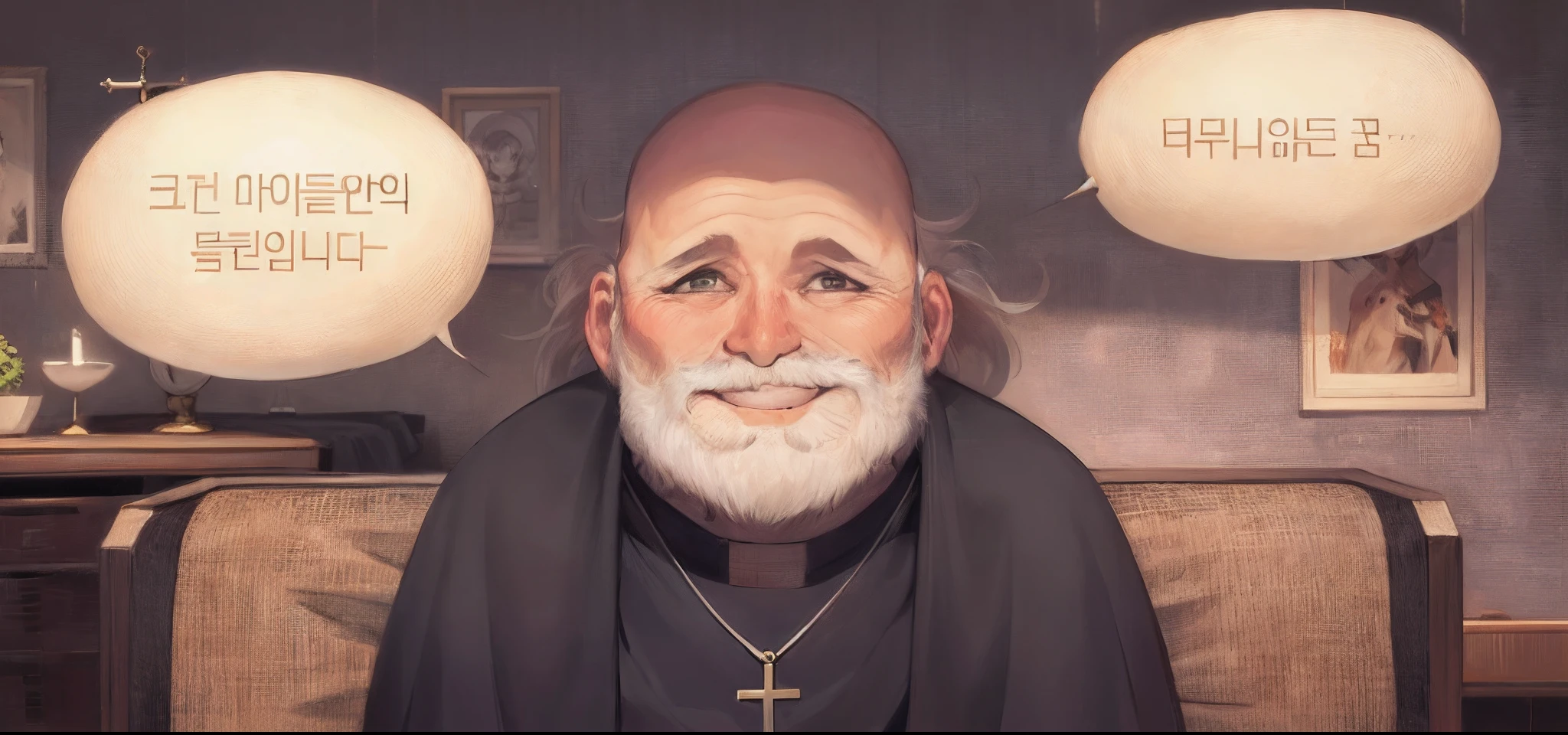Anciano sonriendo, sentado en un mueble.