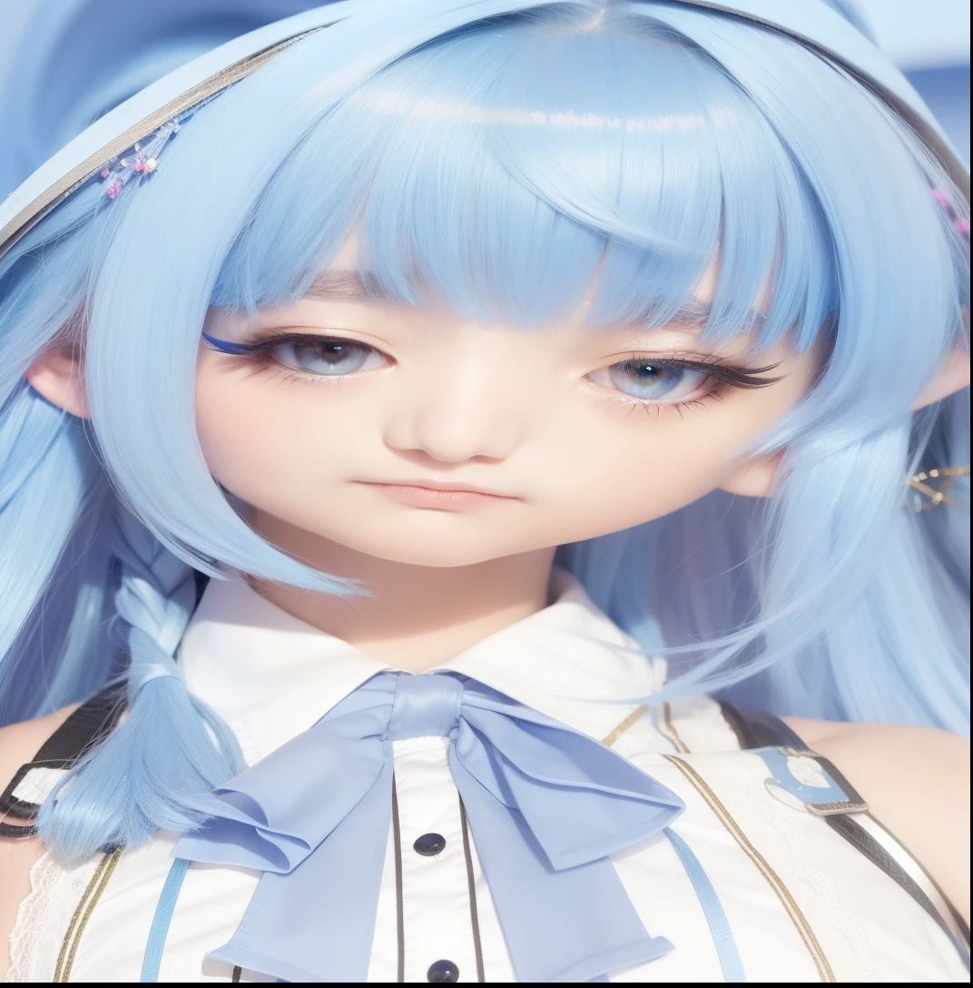 1girl, blue hair, long hair, Realistic, ultra detail, 70mm lens