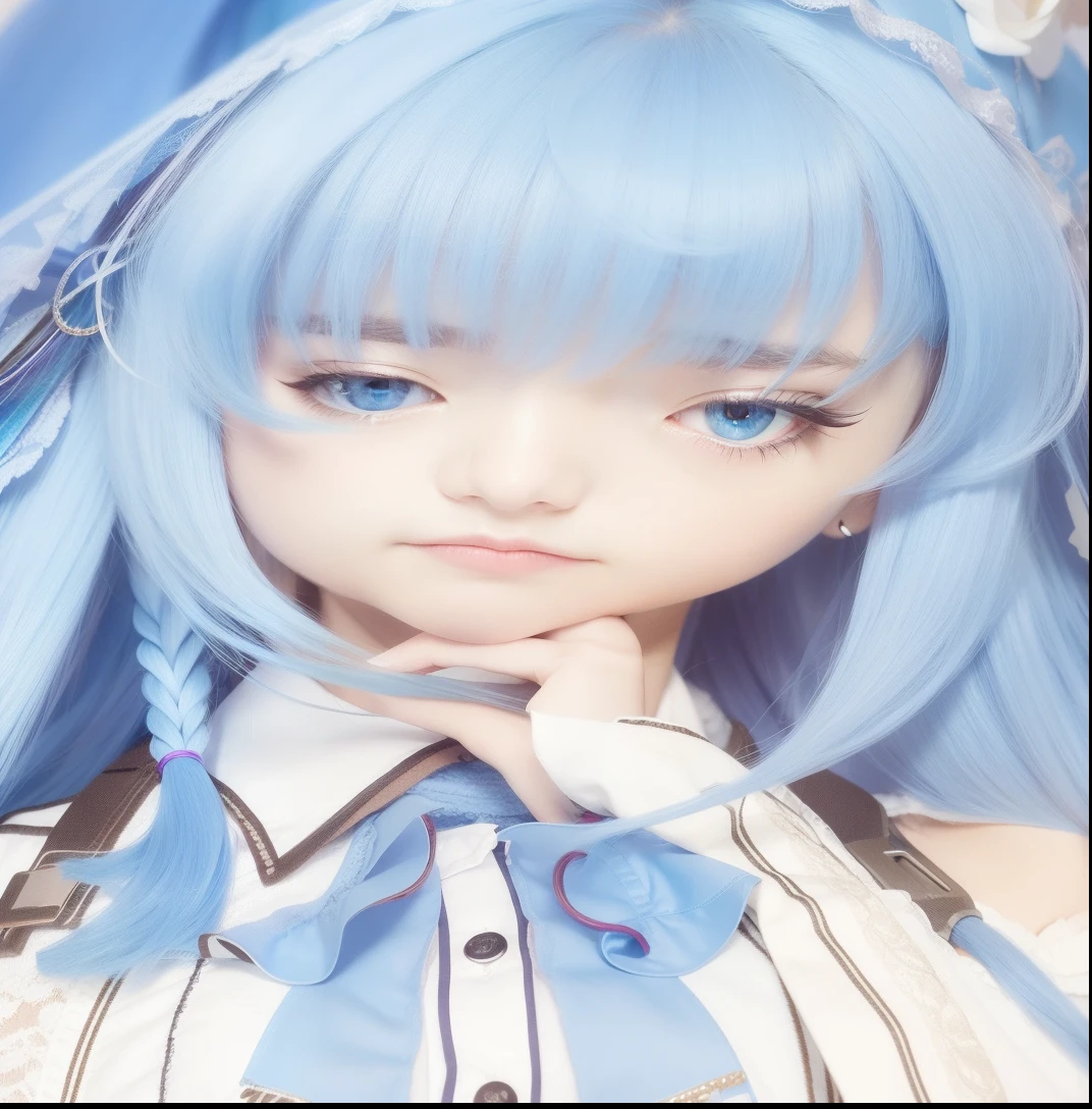 1girl, blue hair, long hair, Realistic, ultra detail, 70mm lens