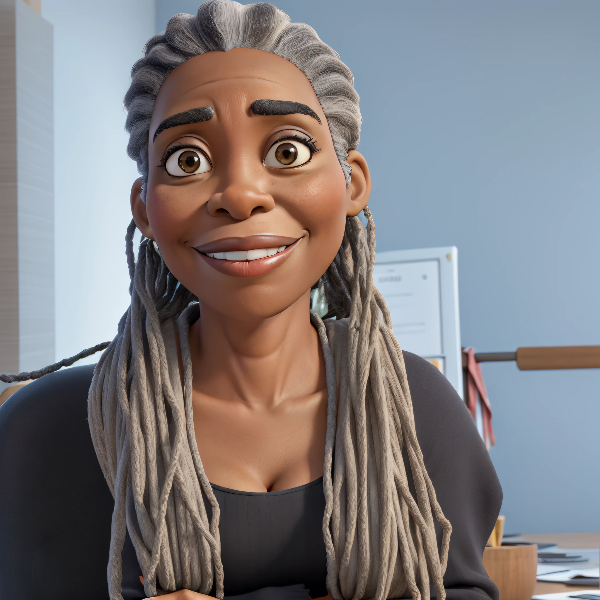 masterpiece, best quality ,Portrait of mid adult successful black mature woman looking at camera with arms crossed. Smiling african american business woman standing in new office .Portrait of mature woman.