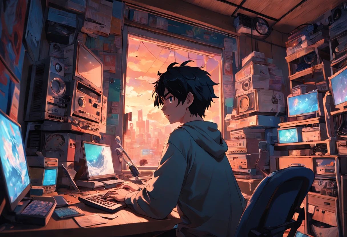 HOMEM QUE TRABALHA NO LAPTOP EM SEU QUARTO