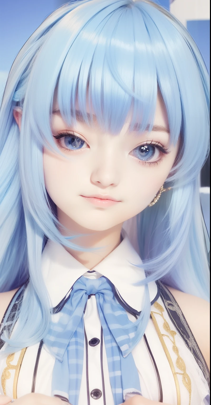 1girl, blue hair, long hair, Realistic, ultra detail, 70mm lens