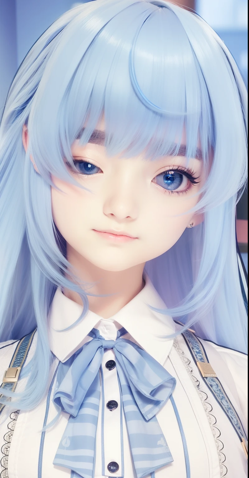 1girl, blue hair, long hair, Realistic, ultra detail, 70mm lens
