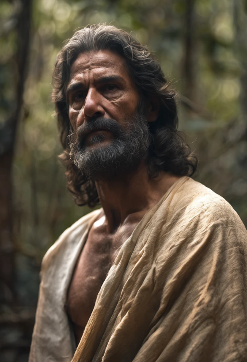 (Professional 3D rendering:1.3) de (Realistic:1.3) foto de arte mais bonita do mundo,soft features, brilliant male heroes, ((Jesus in the dusty hills of Judea telling parables to his people, in dynamic pose, fantastic location, majestoso ambiente desordenado)), corpo inteiro 8k unidade render, action shot, poros da pele, very dark lighting, sombreamento pesado, circunstanciado, rosto detalhado, (Vibrando, fotografia realista, Realistic, Dramatic, Escuro, foco nítido, 8k), (Roupas de couro velhas danificadas pelo mau tempo:1.4), ((((Use peles)))), (intrincado:1.4), decadente, (altamente detalhado:1.4), Pintura digital, rendering by octane, art stations, conceito-arte, liso, foco nítido, illustration, germe da arte, (Loish:0.23), Wlop Ilya Kuvshinov, e greg rutkowski e alphonse mucha gracias, (global ilumination, studiolight, light volumetric), chuva forte, floating particles, patife, fantasia, Nosso, Corpo inteiroesbiano, ((Fundo escuro e antigo da cidade:1.3)),CGSesociedade,art stations