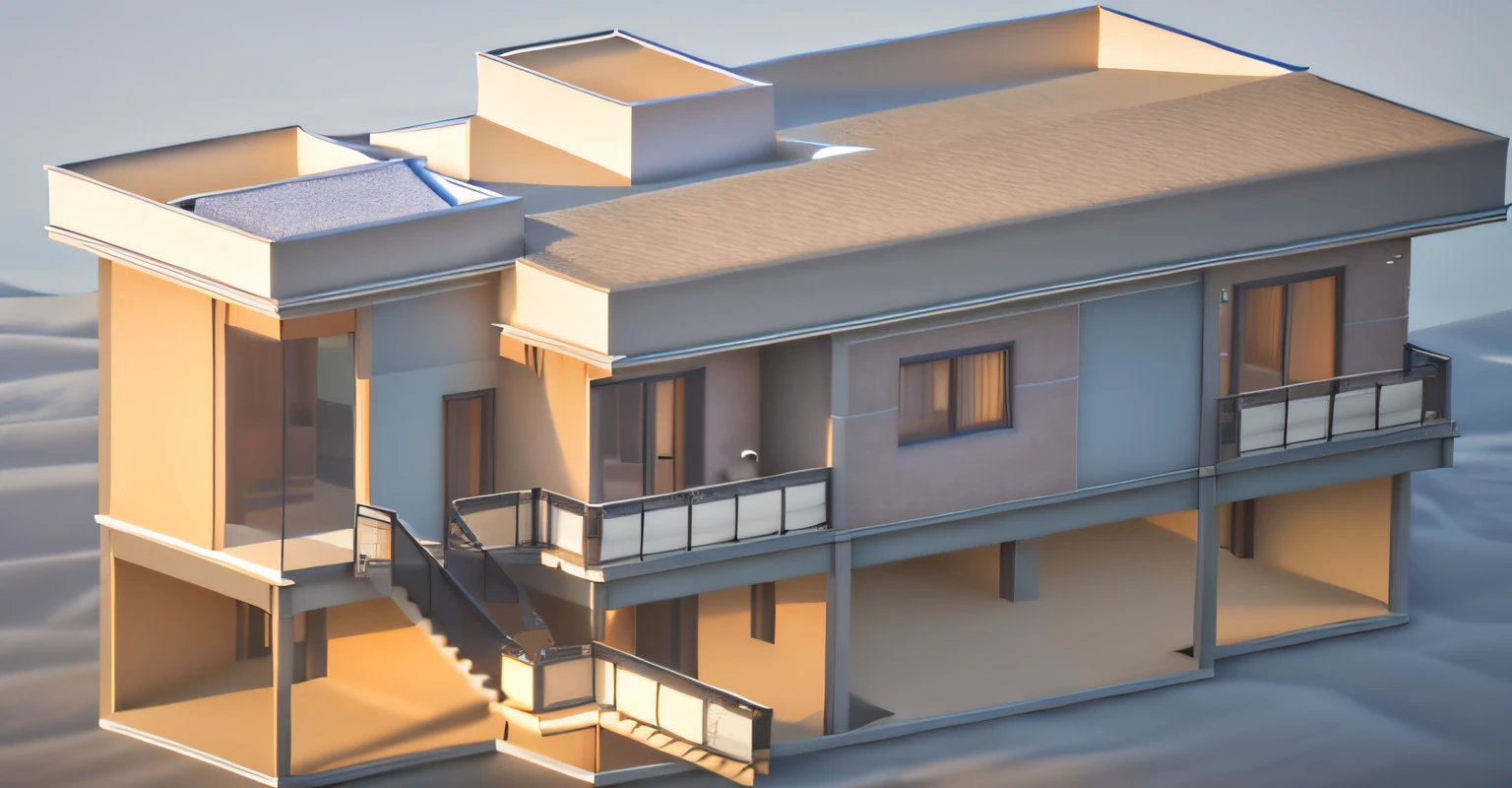 a rendering of a two-story house with a staircase leading up to the second floor, isometric vision!!!!, isometric perspective view, architectural render, architectural render, architectural 3 d render, perspective view, Villa Interdimensional, Perspectiva 3D, 2 d render, architecture rendering, 3D rendering, 3D-rendering, digital render, Detailed rendering, architectural concept