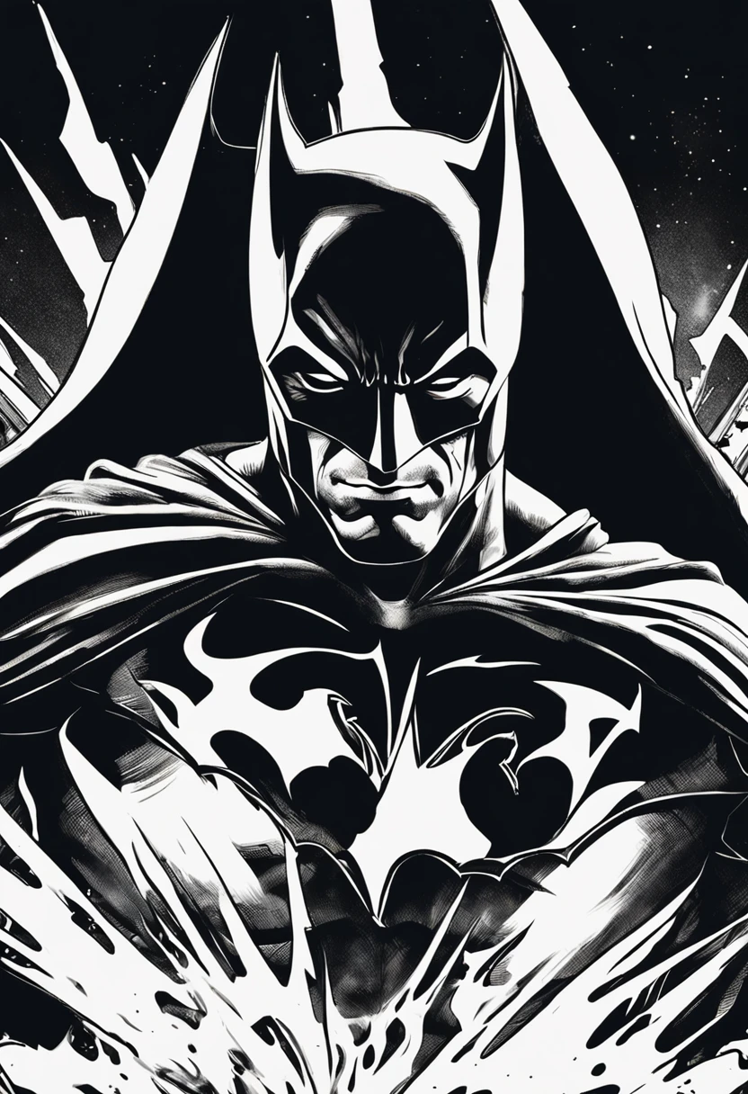 design circular, t-shirt design, batman 2D illustration, epic lighting, Realistic, cinematographic, dark background, black and white, --auto --s2