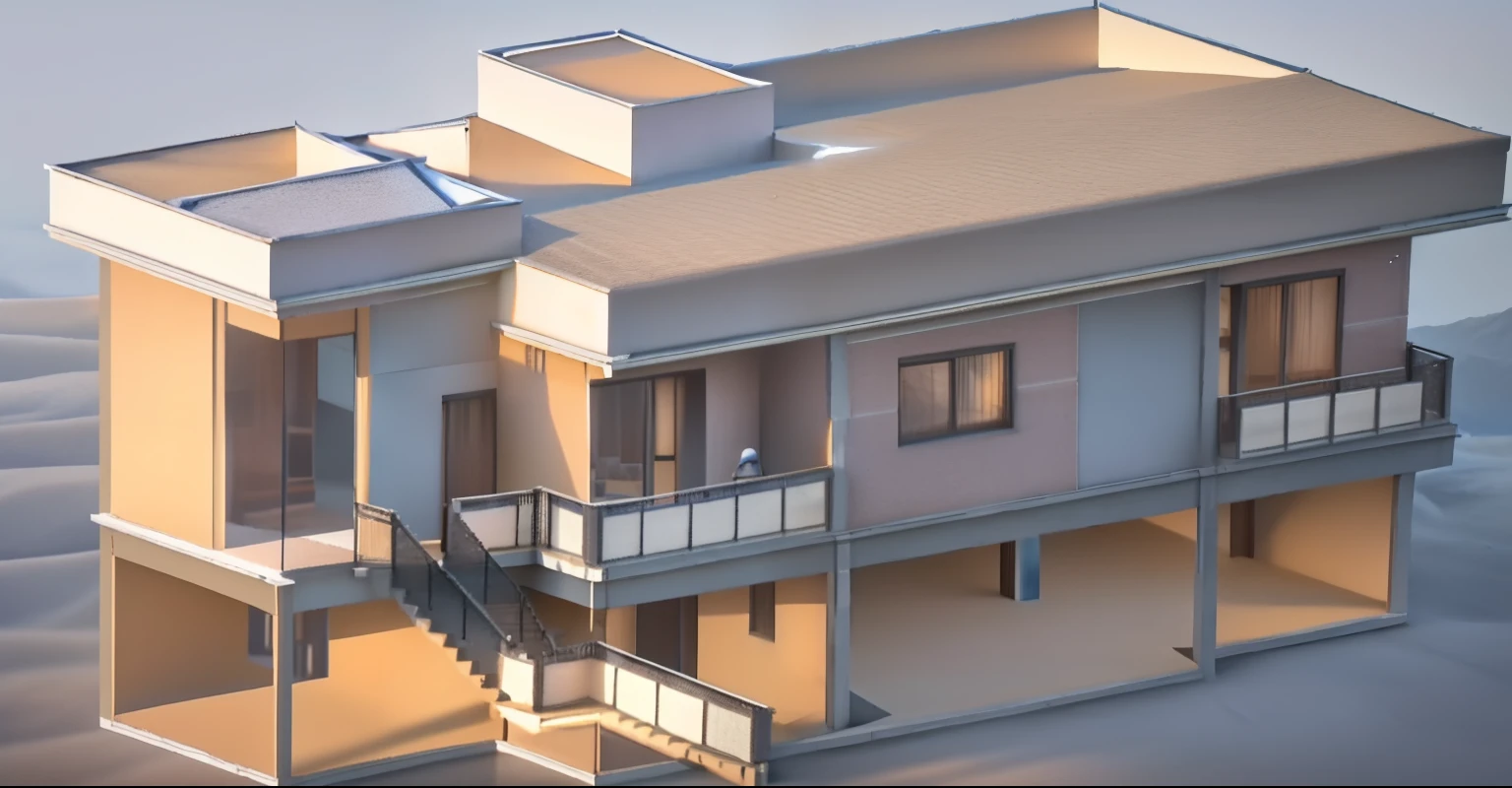 a rendering of a two-story house with a staircase leading up to the second floor, isometric vision!!!!, isometric perspective view, architectural render, architectural render, architectural 3 d render, perspective view, Villa Interdimensional, Perspectiva 3D, 2 d render, architecture rendering, 3D rendering, 3D-rendering, digital render, Detailed rendering, architectural concept