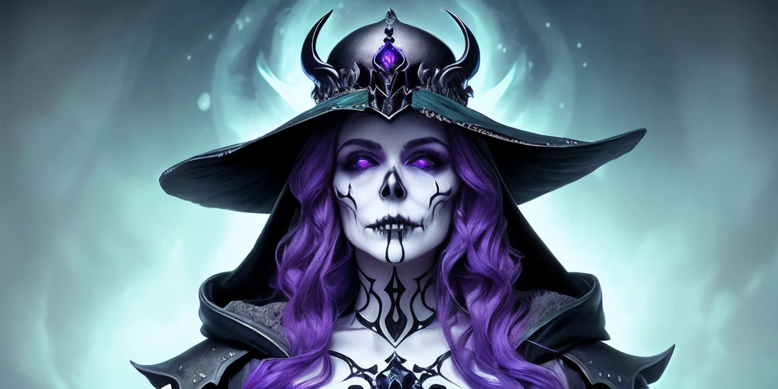 there is a skull with a hood and a hat on it, purple slime, lots of slime, slimy, close-up portrait goddess skull, goddess of death,blue, green slime, saint skeleton queen, queen of death, unreal engine render + a goddess, portrait of the god of death, artstation 4k, the angel of death with a halo, scary queen of death, beautiful male god of death