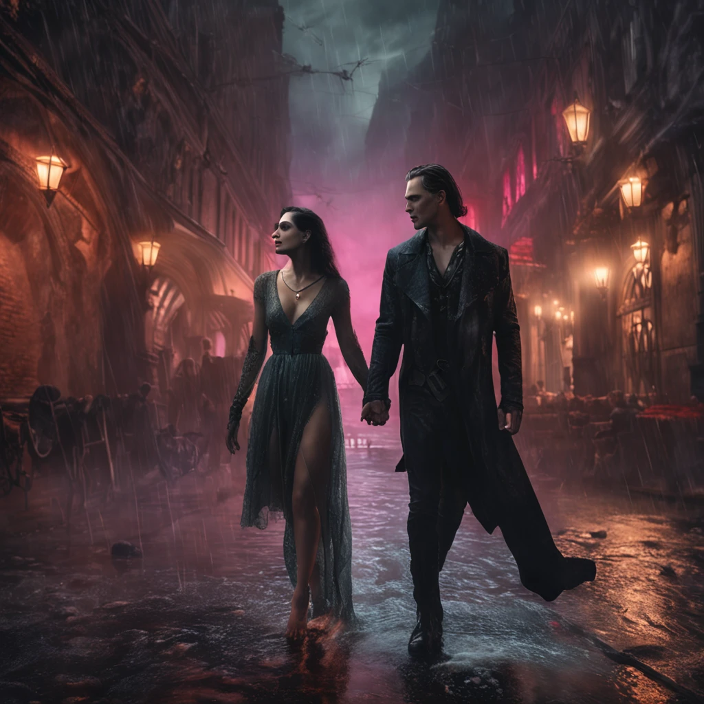 there is a Vampire man and Vampire woman making love in front of a dark sky, eros and thanatos, urban fantasy romance book cover, darius zawadzki and tom bagshaw, inspired by Magali Villeneuve, romance novel cover, romance fantasy movie, vampires fantasy, wlop and andrei riabovitchev, (((charlie bowater))) and tom bagshaw, gothic romance, (((NSFW))), (((Uncovered Female))), (((Exposed))), (((Disrobed male))), (((Passionate kissing))), (((Raining)))